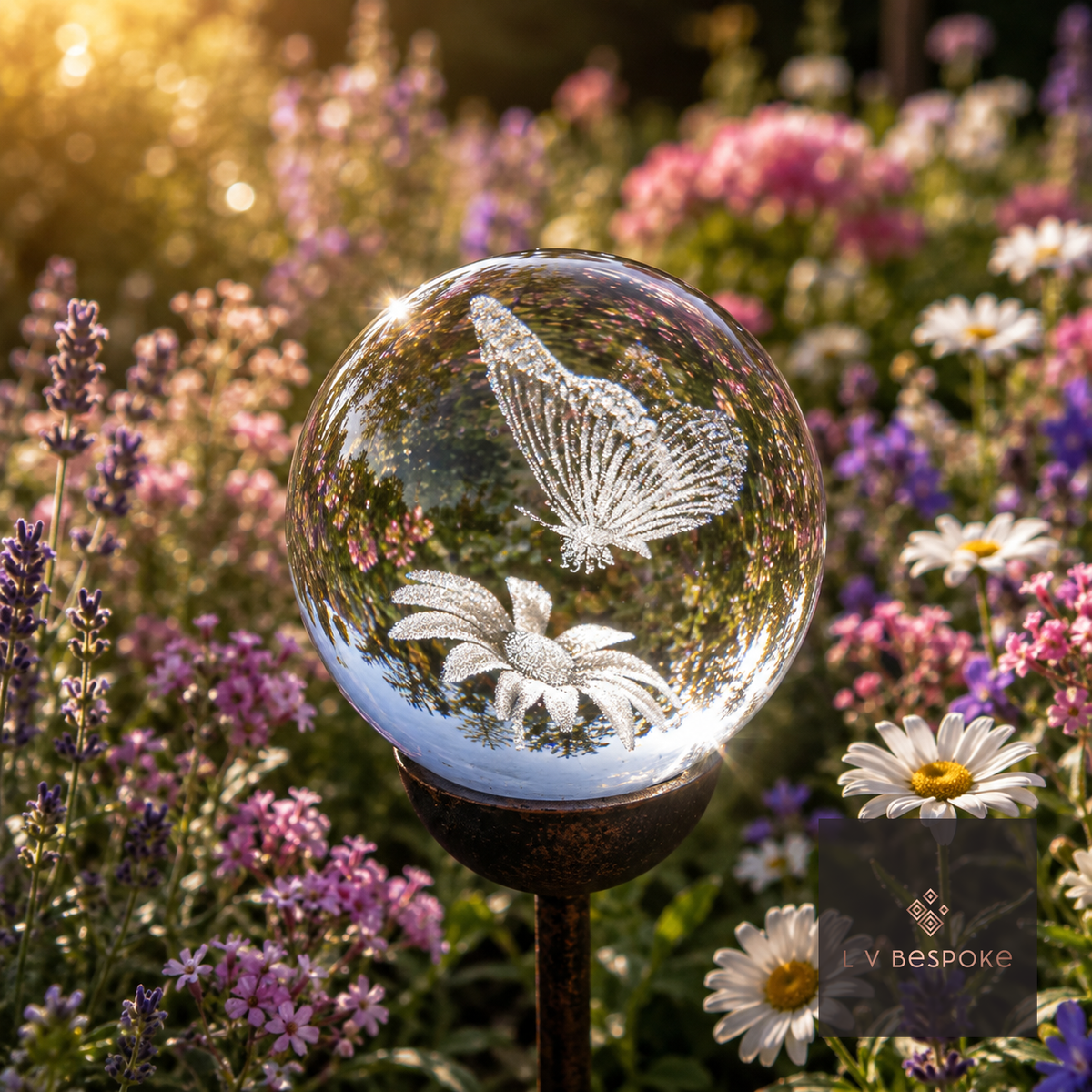 3D Crystal Orb Garden Stake Butterfly 1 - English Country Gardens