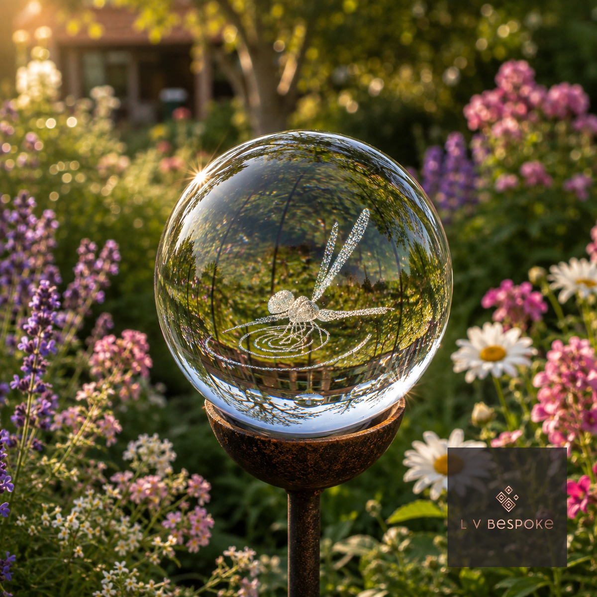 3D Crystal Orb Garden Stake Dragonfly - English Country Gardens