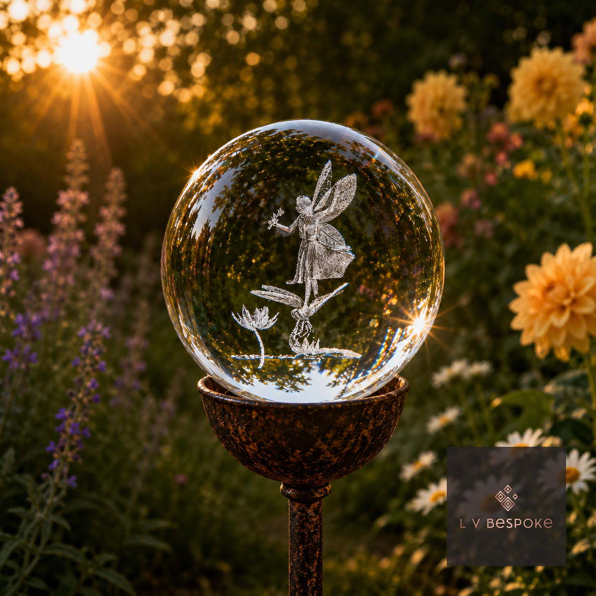3D Crystal Orb Garden Stake Fairy - English Country Gardens