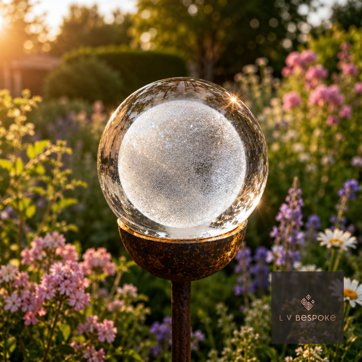 3D Crystal Orb Garden Stake Moon - English Country Gardens