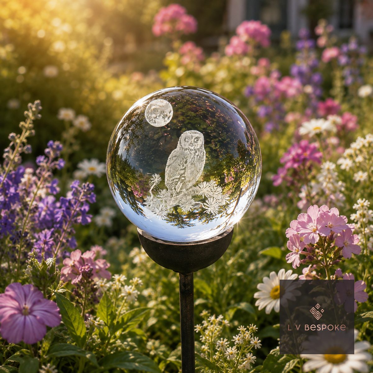 3D Crystal Orb Garden Stake Owl - English Country Gardens
