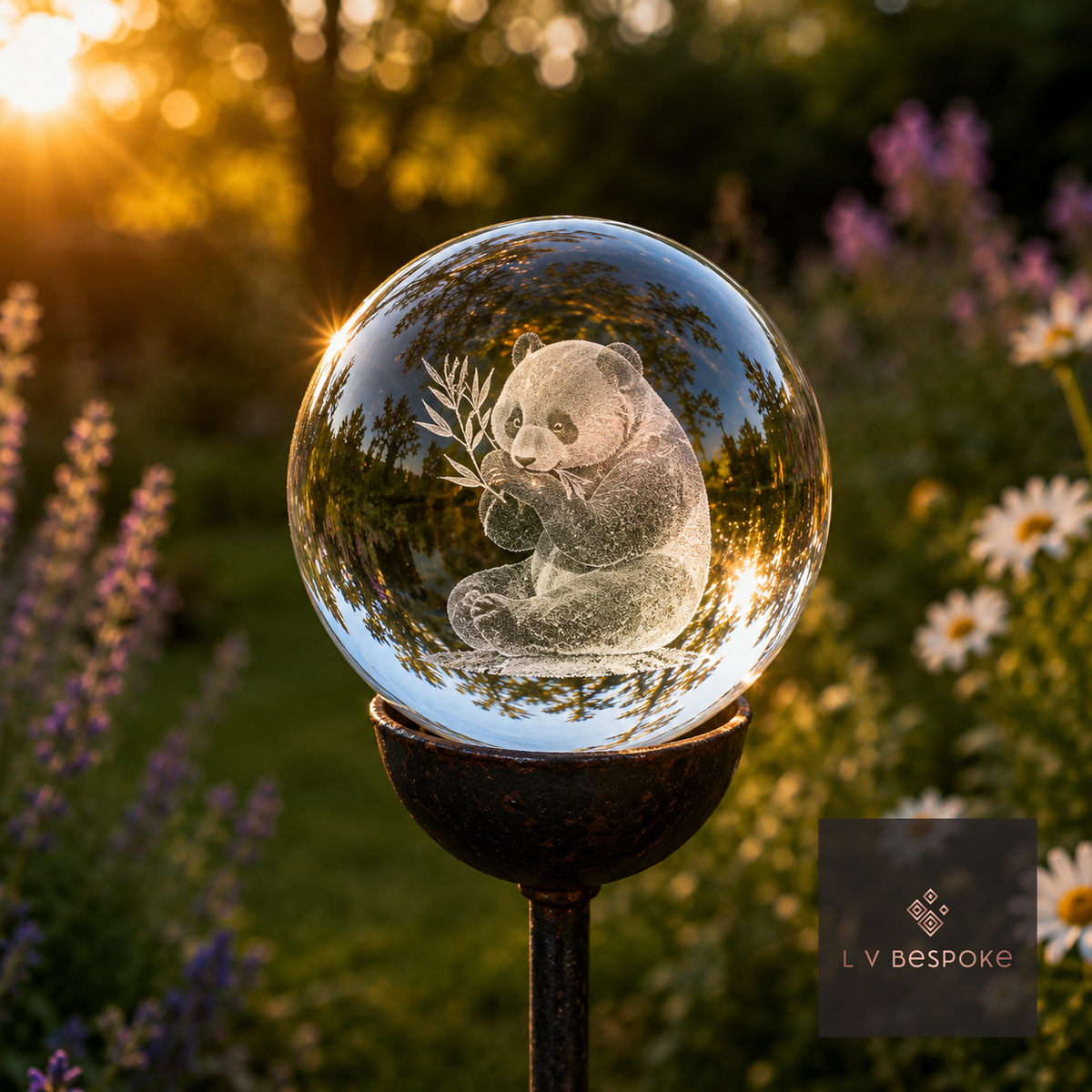 3D Crystal Orb Garden Stake Panda - English Country Gardens