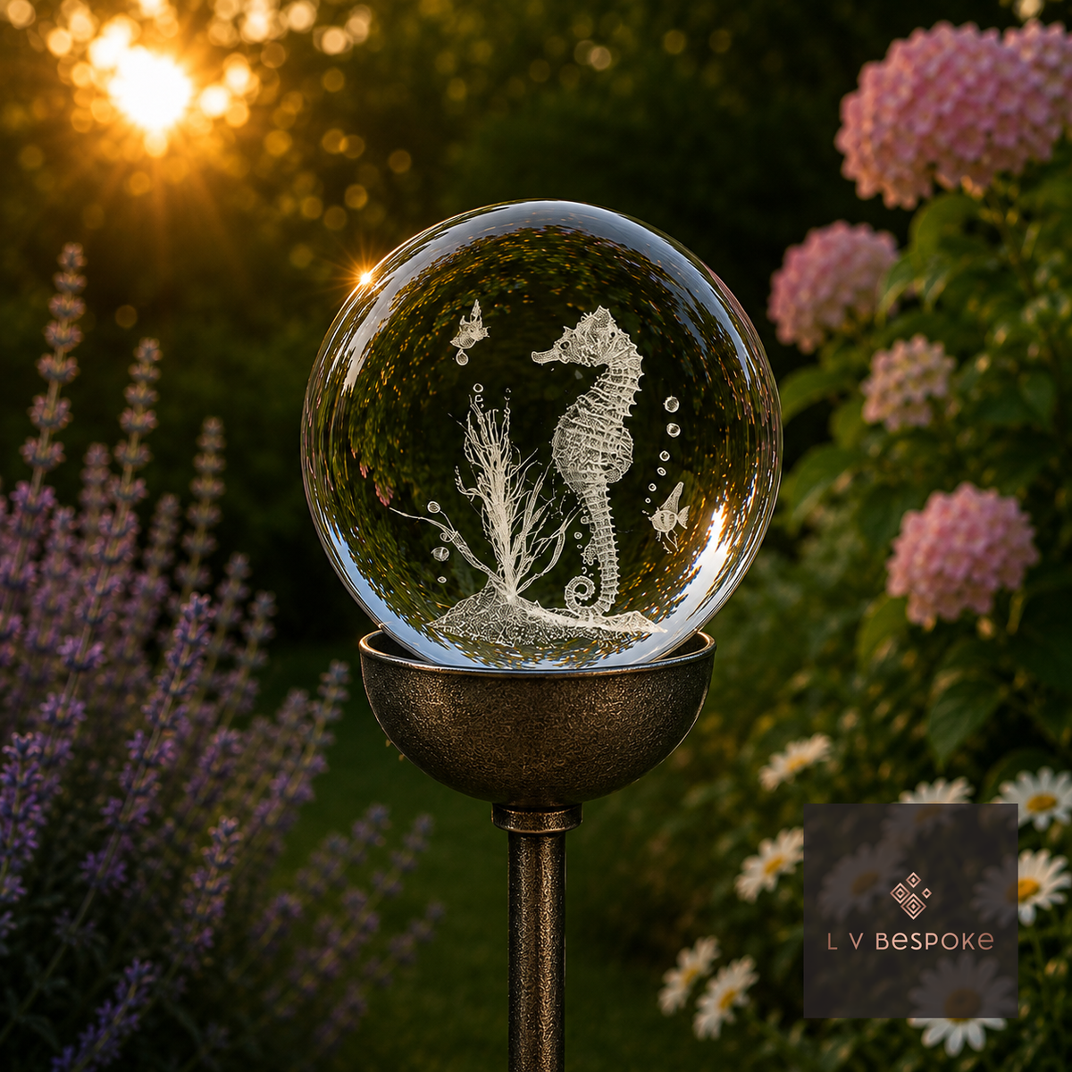 3D Crystal Orb Garden Stake Seahorse - English Country Gardens