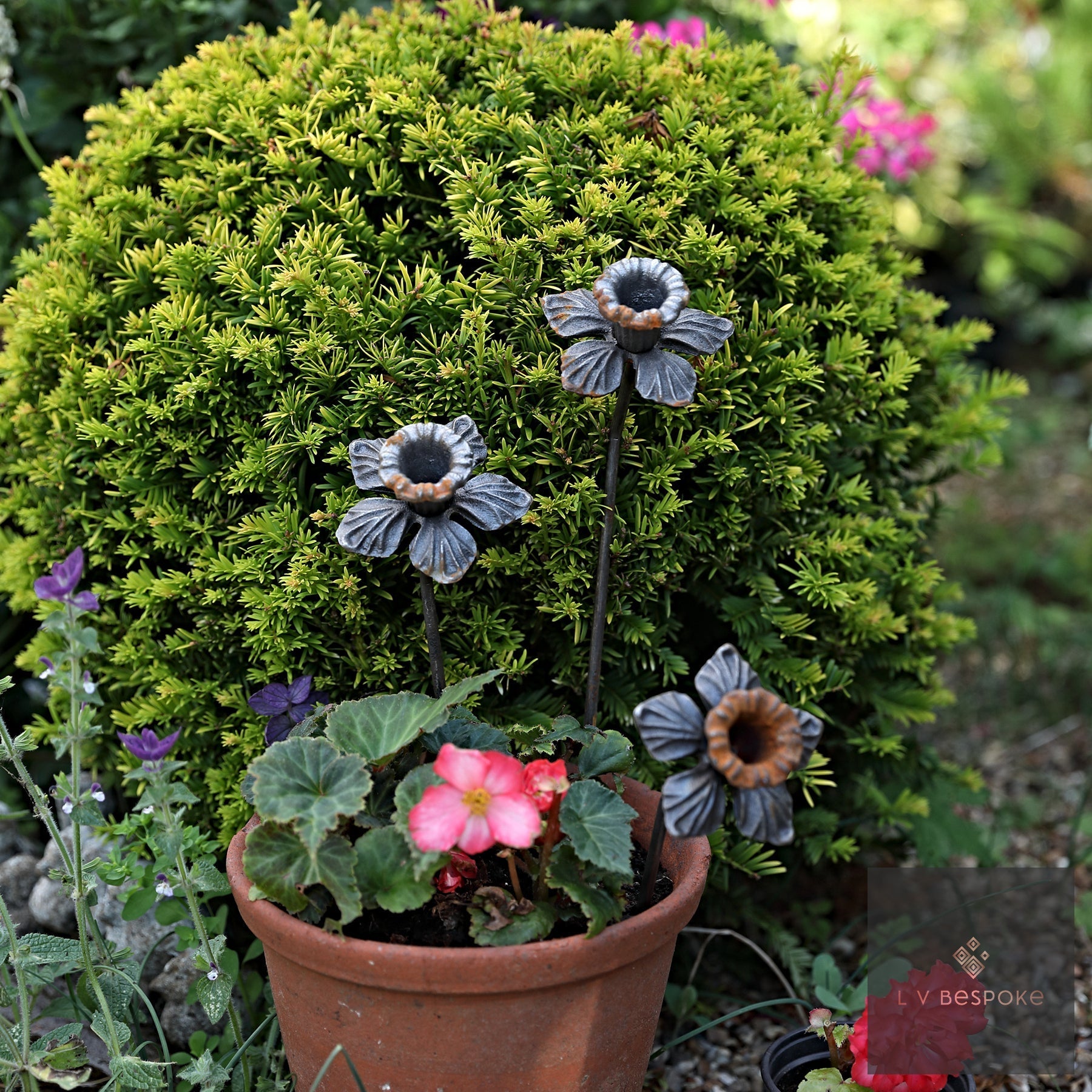Short Mixed Floral Garden Stakes | Handcrafted Steel