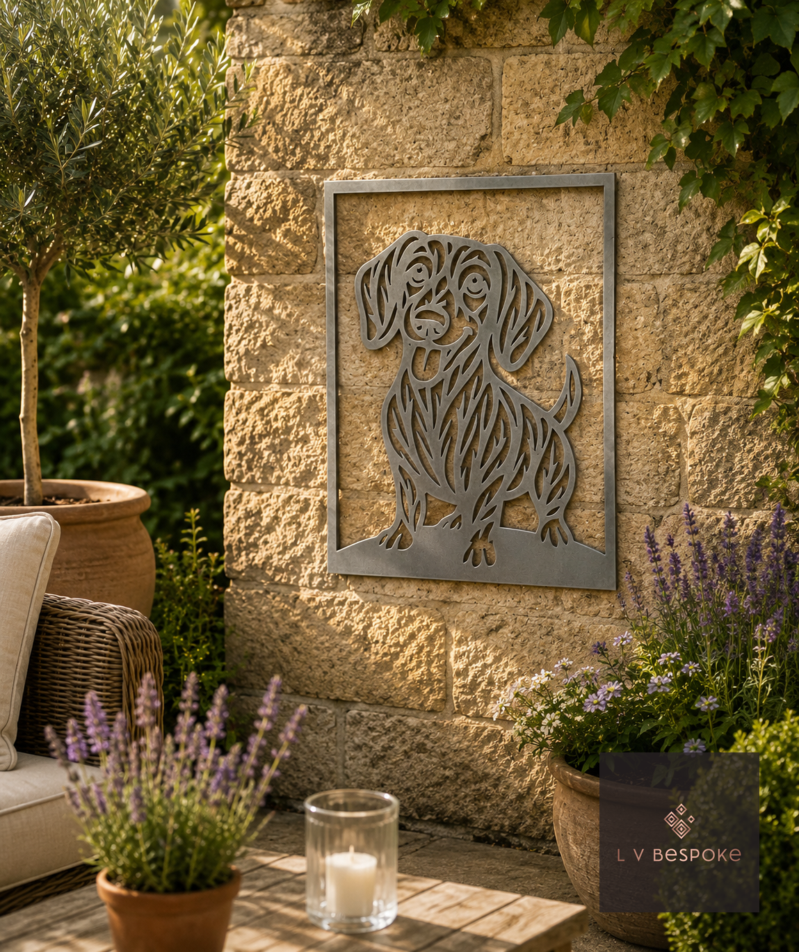 Cat and Dog Garden Wall Art Dachshund (Framed) - English Country Gardens