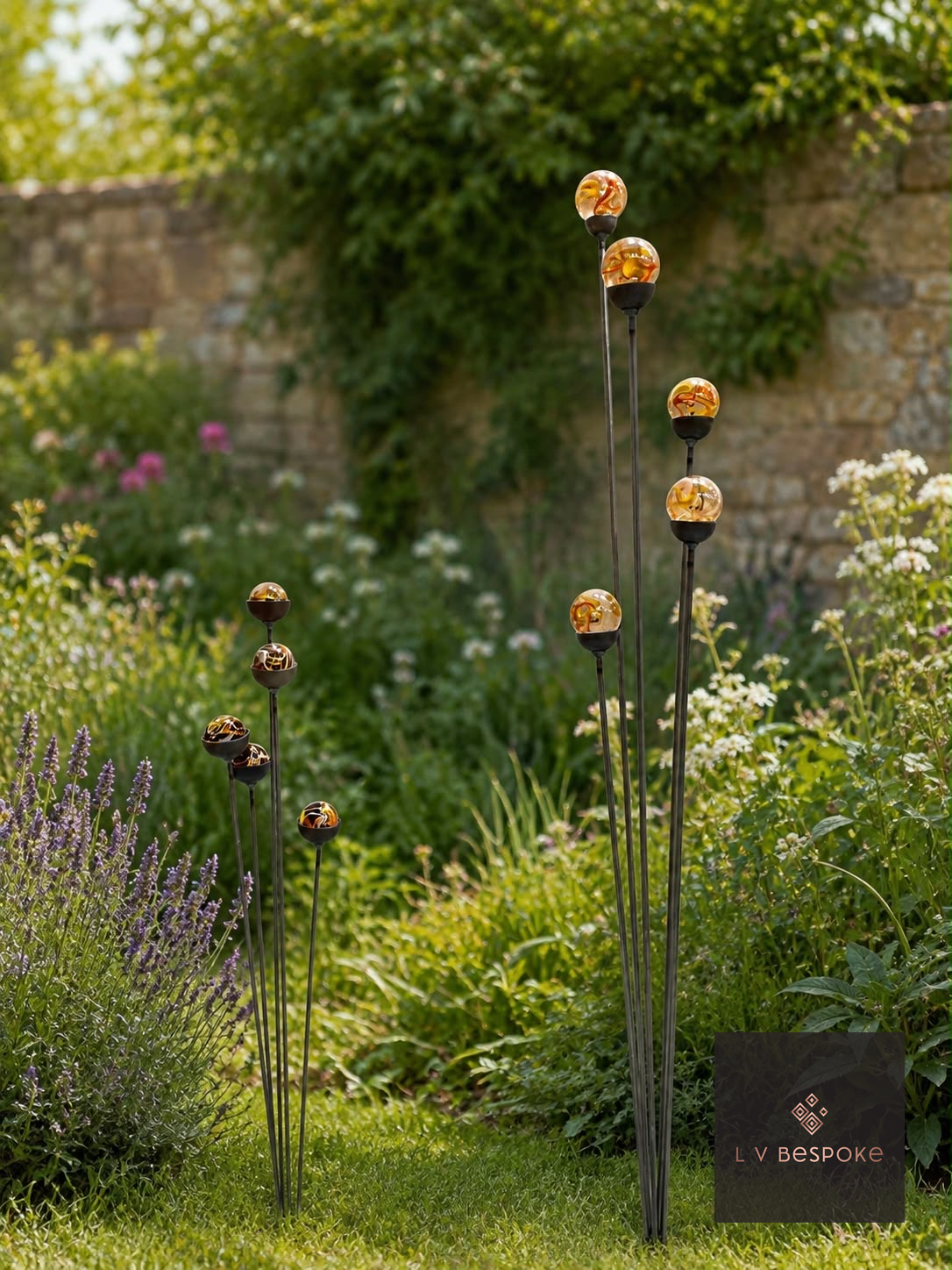 Cluster of 5 Marble Garden Stakes - English Country Gardens