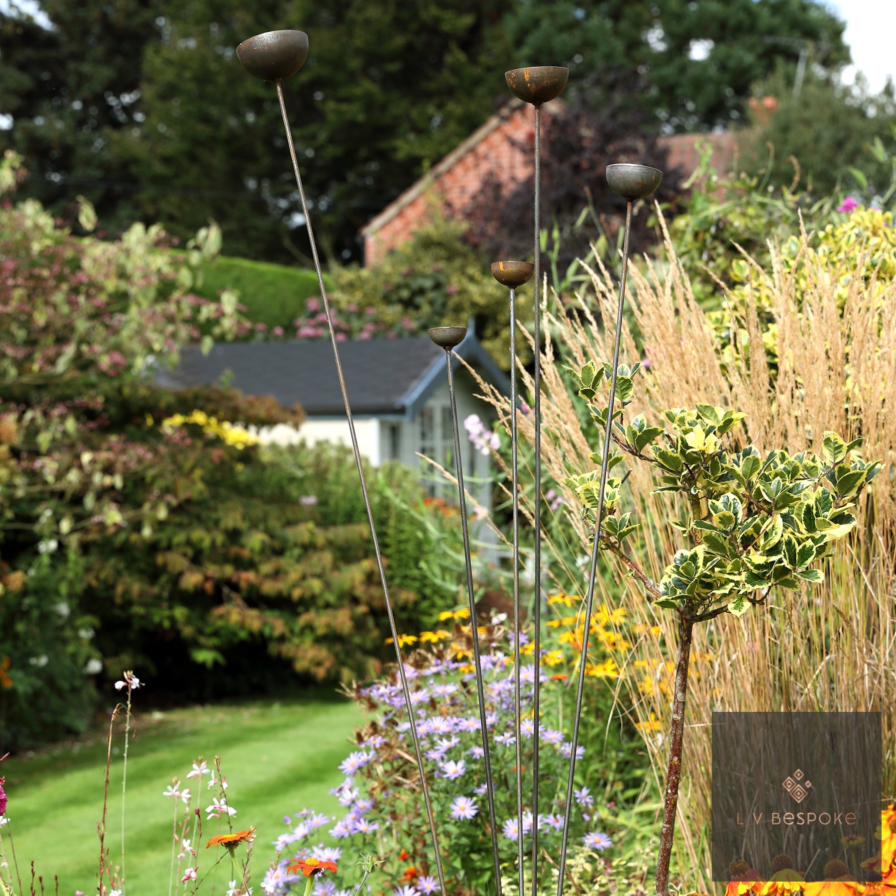 Cluster of 5 Steel Cups or Balls | Garden Feature Sculpture - English Country Gardens