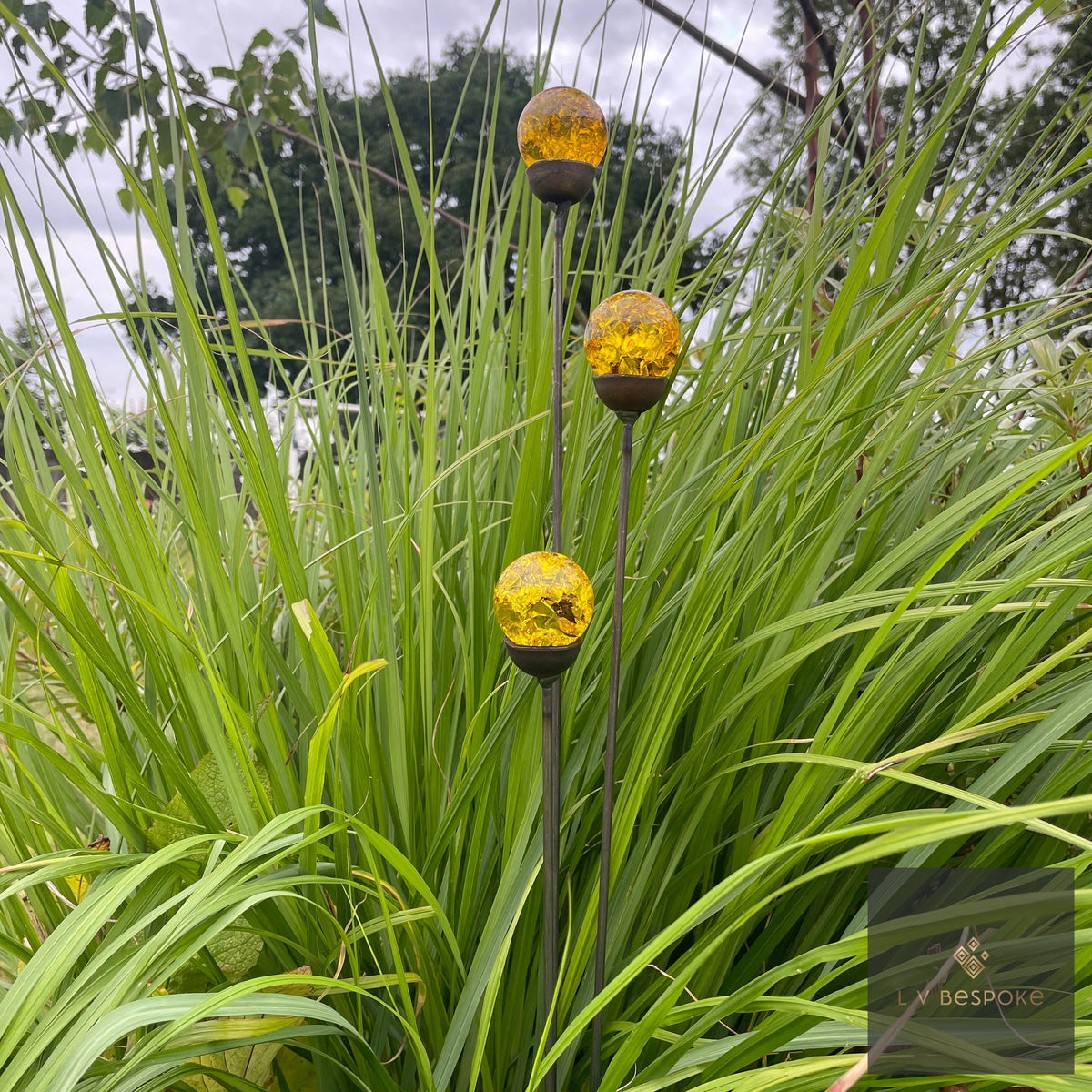 Mixed Coloured Glass Orb Cluster of 3 - English Country Gardens