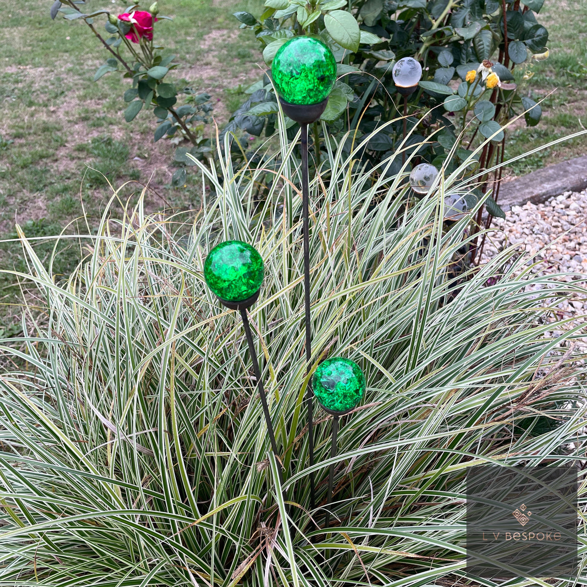 Mixed Coloured Glass Orb Cluster of 3 - English Country Gardens