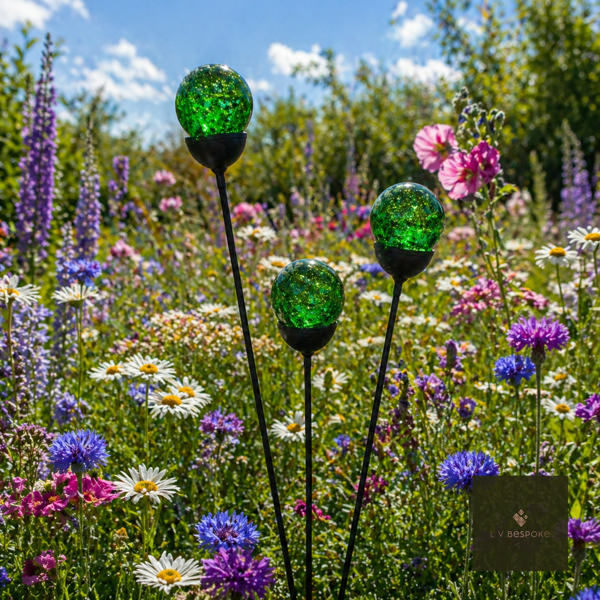 Mixed Coloured Glass Orb Cluster of 3 Green - English Country Gardens