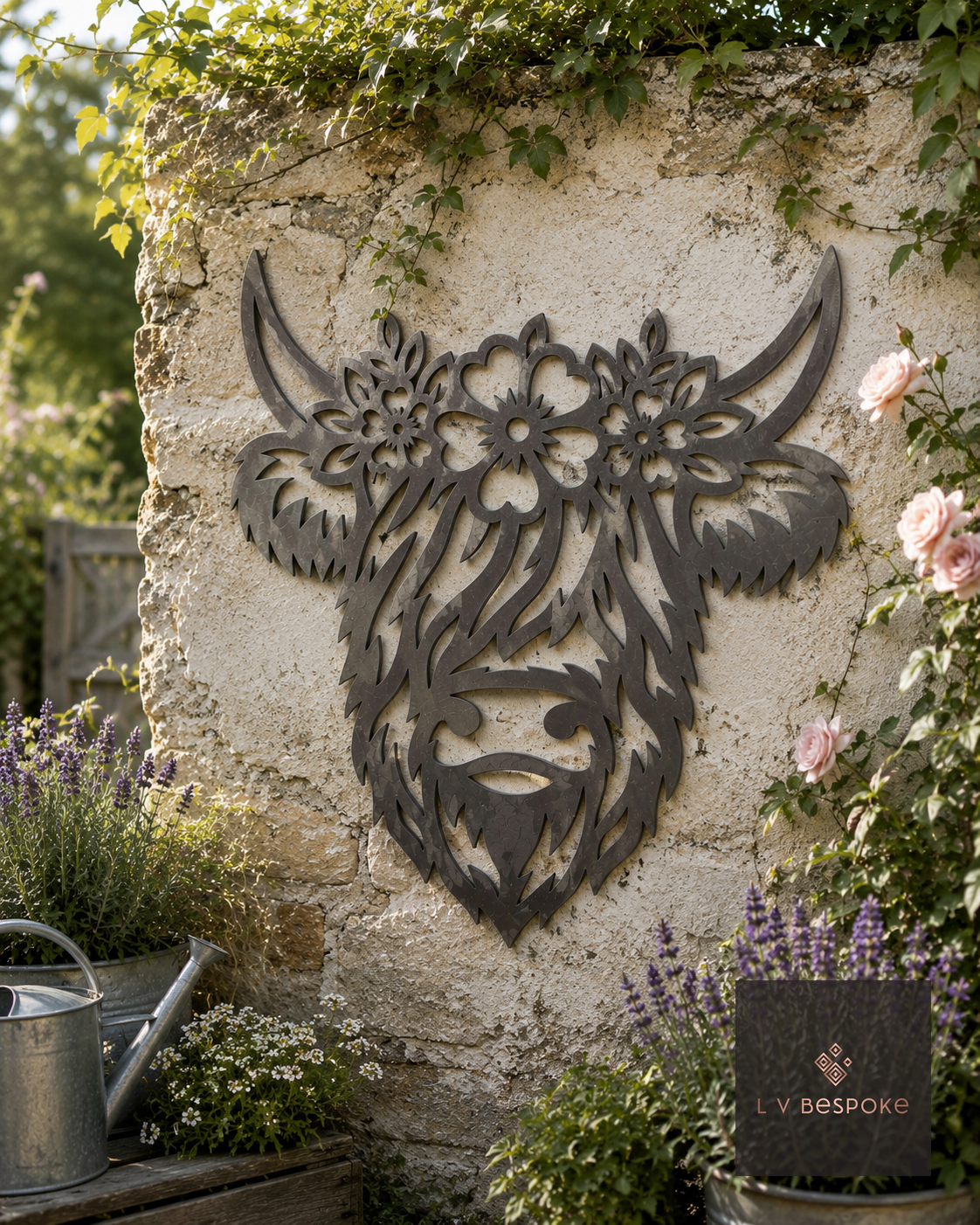 Highland Cow Garden Wall Art Floral Highland Cow - English Country Gardens