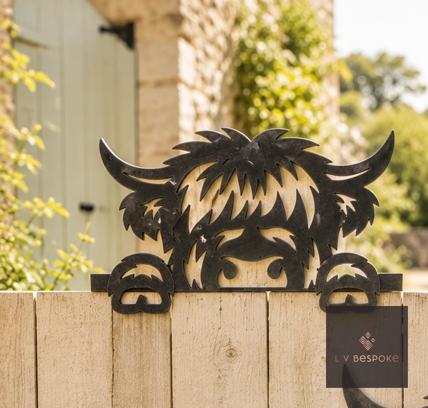 Highland Cow Garden Wall Art Highland Cow Peeking Over Fence - English Country Gardens