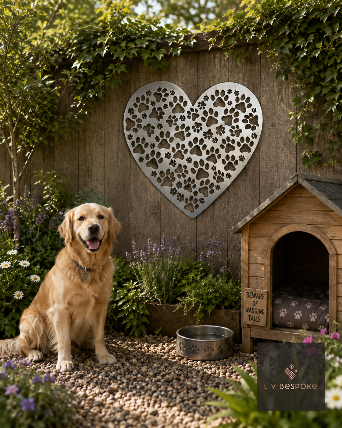 Heart and Fairy Garden Wall Art Heart & Paw Prints - English Country Gardens