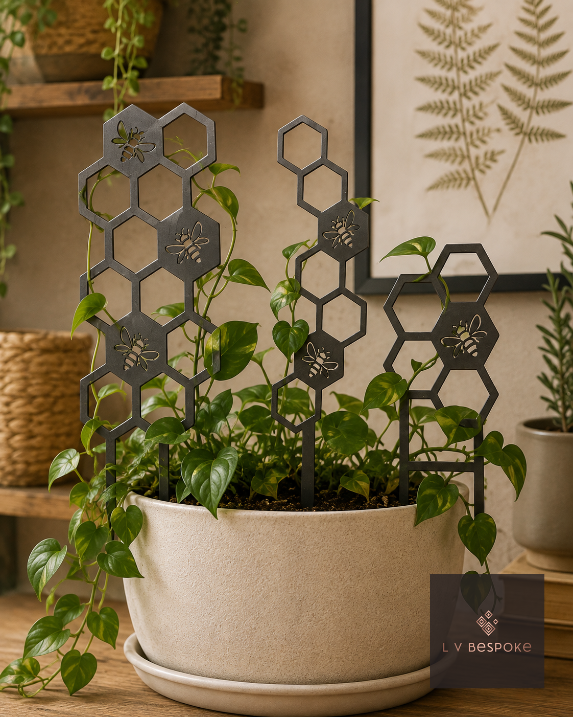 Indoor Plant Support Honeycomb Trellis with Bees - English Country Gardens