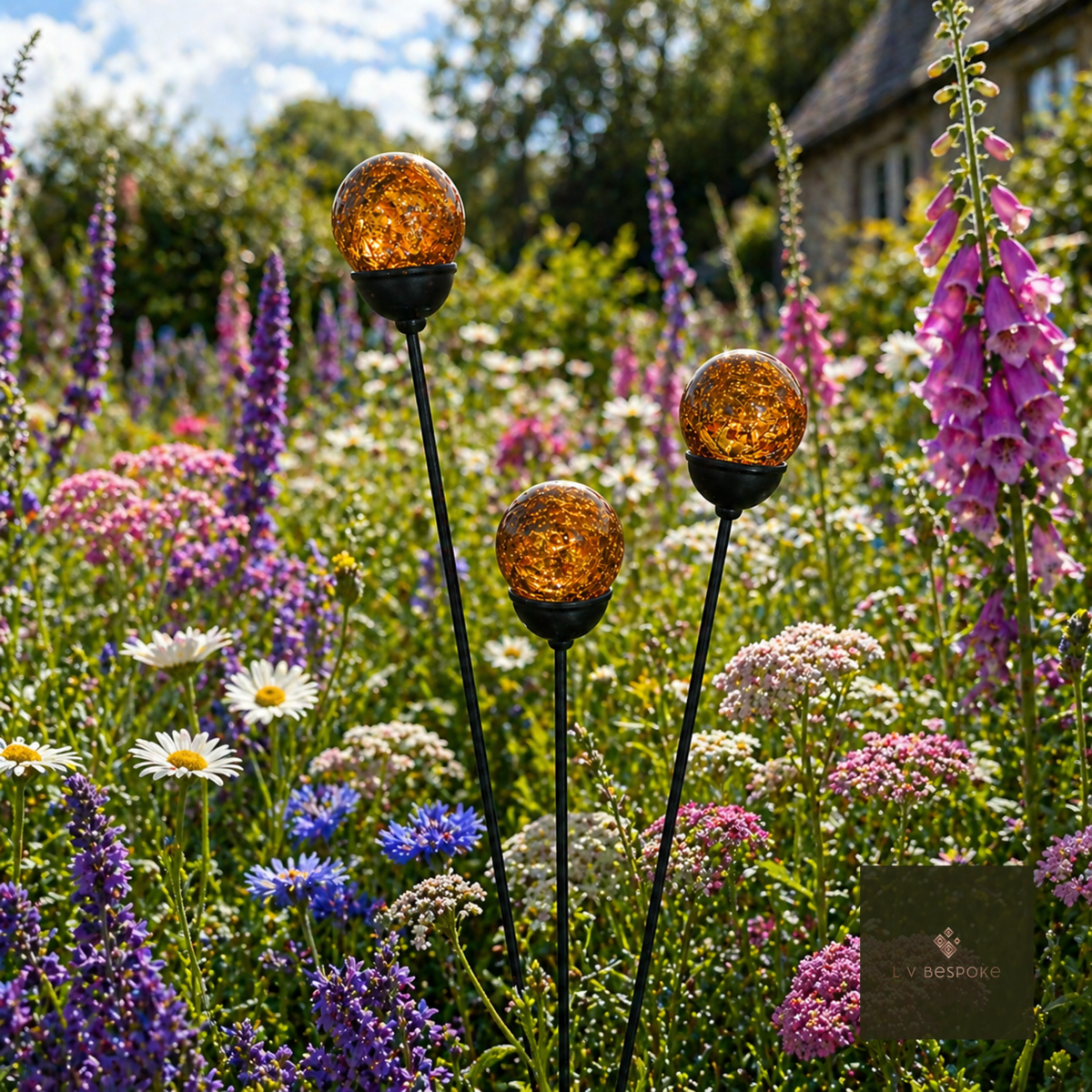 Mixed Coloured Glass Orb Cluster of 3 Amber - English Country Gardens