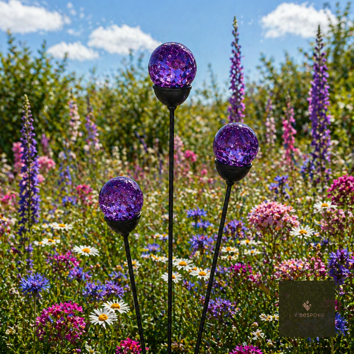 Mixed Coloured Glass Orb Cluster of 3 - English Country Gardens