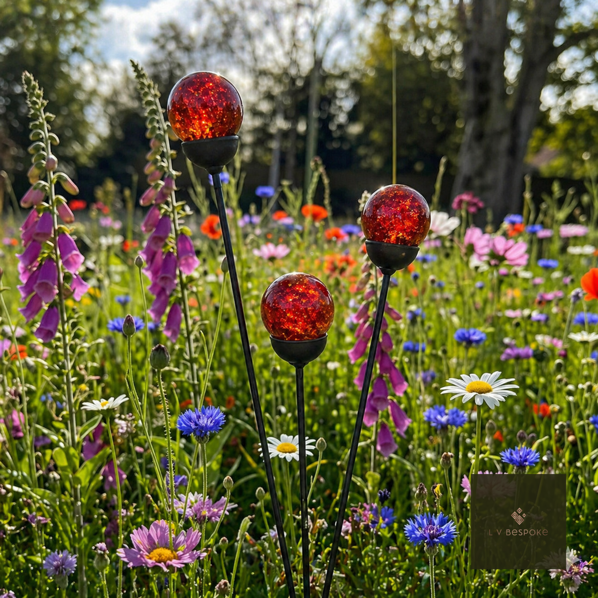 Mixed Coloured Glass Orb Cluster of 3 Red - English Country Gardens