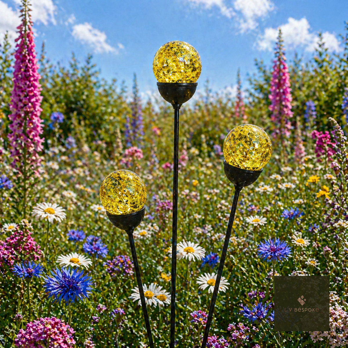 Mixed Coloured Glass Orb Cluster of 3 Yellow - English Country Gardens