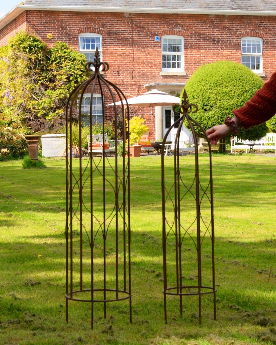 Set of Two Ornate Steel Garden Obelisks - English Country Gardens