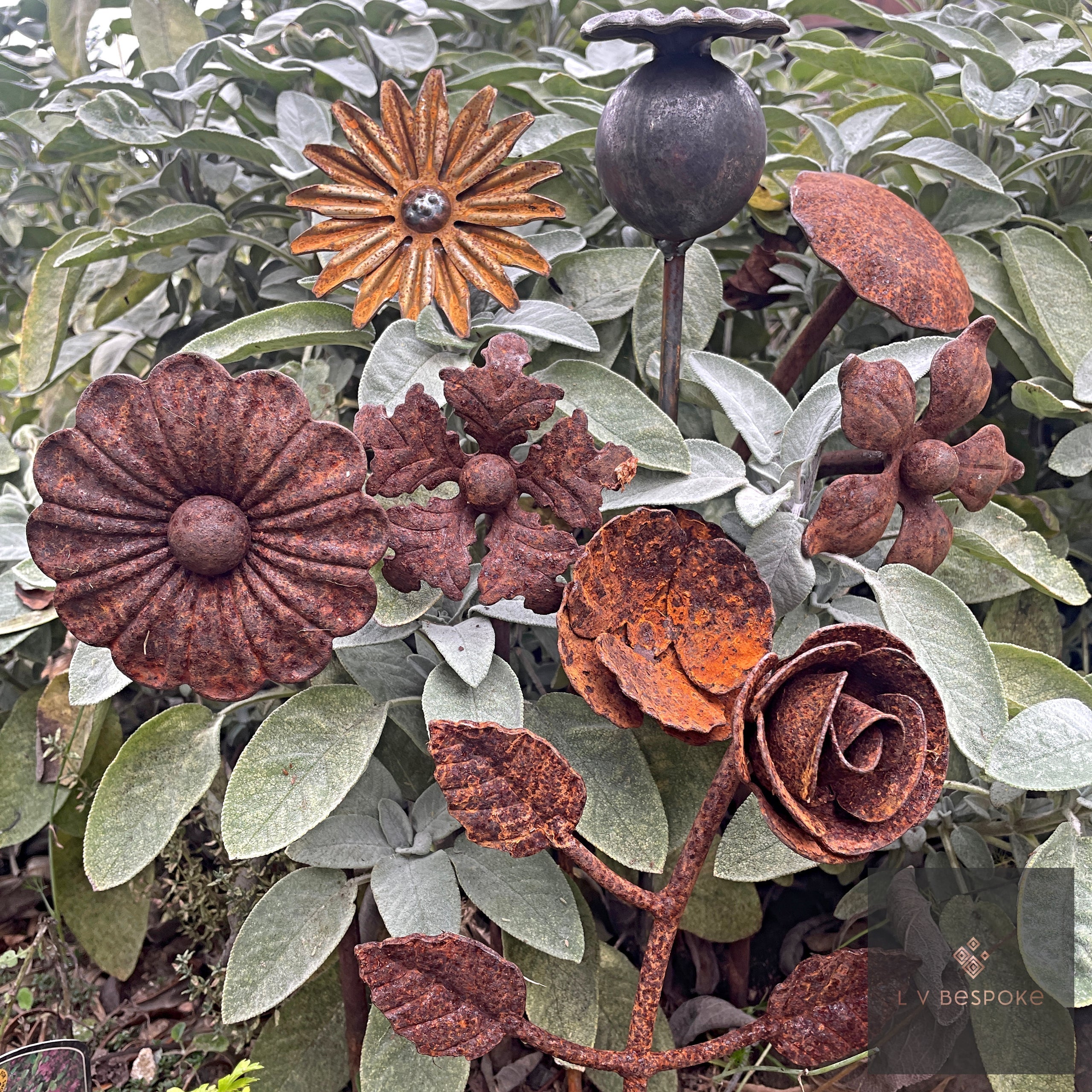 Mixed Floral Metal Garden Stakes, Short.