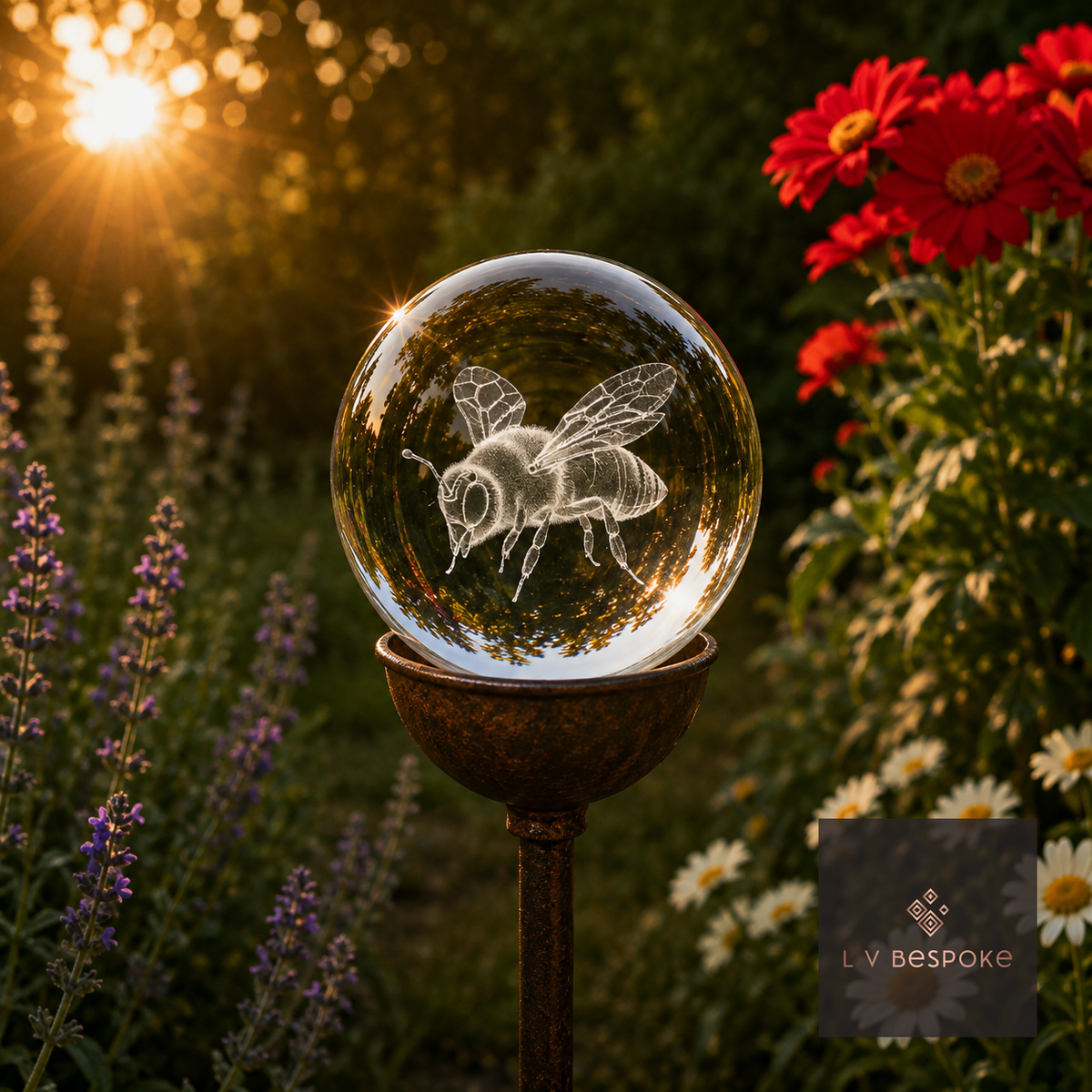 3D Crystal Orb Garden Stake Bee 2 - English Country Gardens
