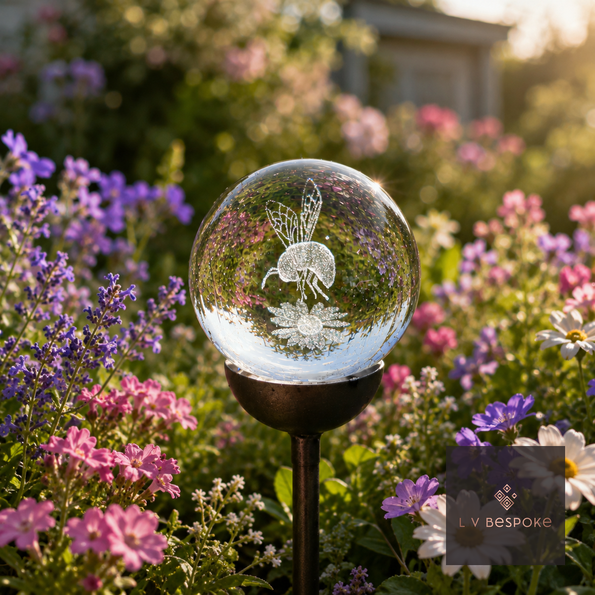 3D Crystal Orb Garden Stake Bee - English Country Gardens