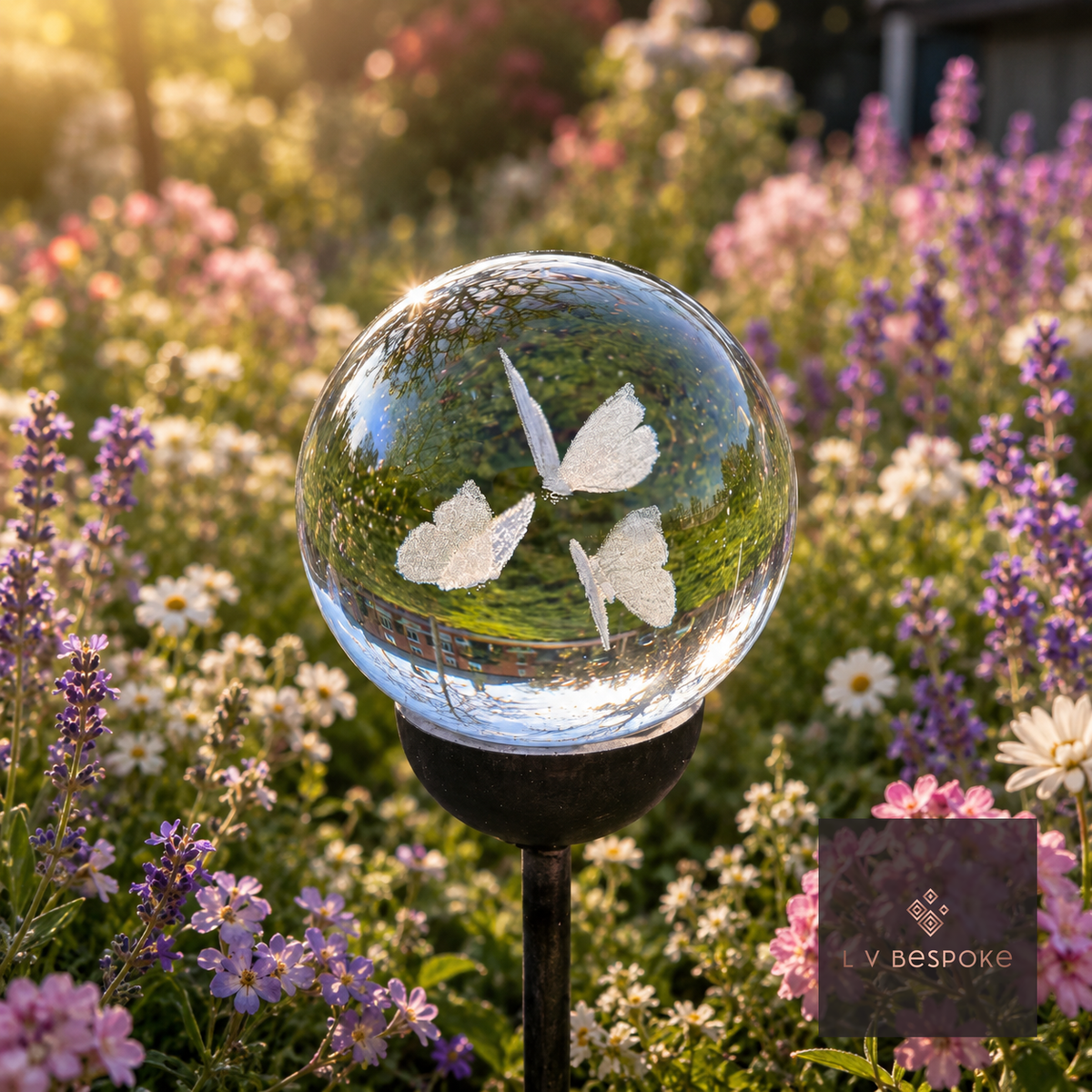 3D Crystal Orb Garden Stake Butterflies - English Country Gardens