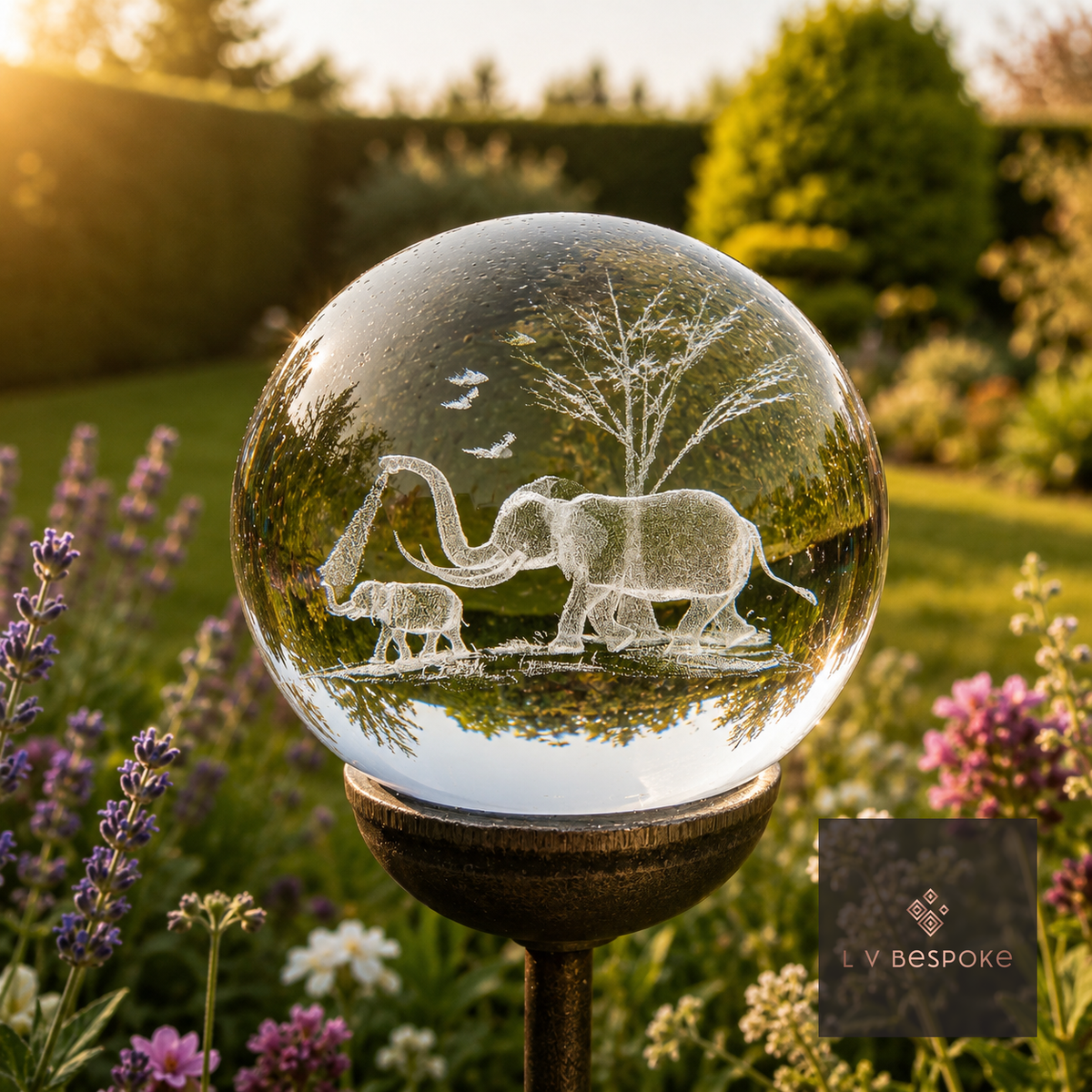 3D Crystal Orb Garden Stake Elephant - English Country Gardens