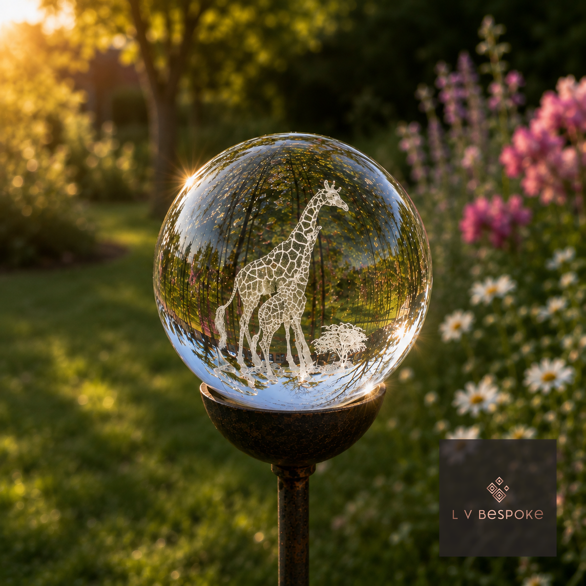 3D Crystal Orb Garden Stake Giraffe - English Country Gardens