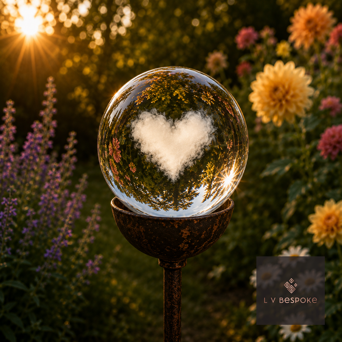 3D Crystal Orb Garden Stake Heart - English Country Gardens