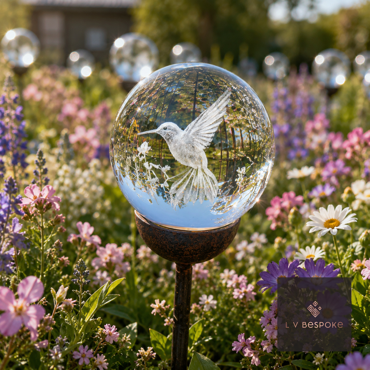 3D Crystal Orb Garden Stake Hummingbird - English Country Gardens