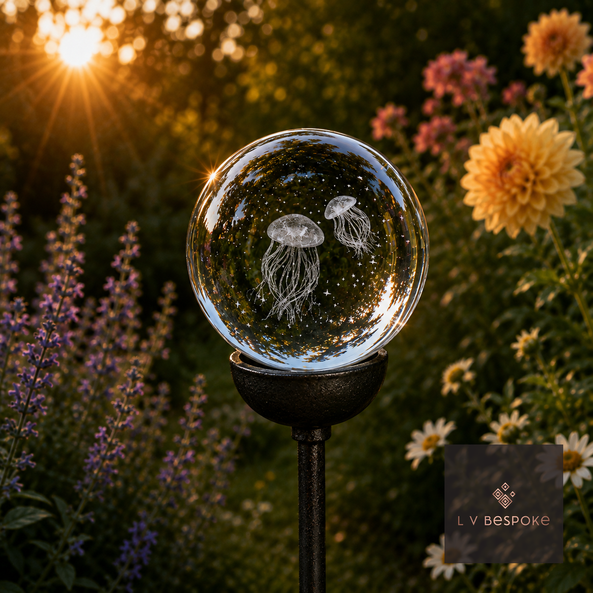 3D Crystal Orb Garden Stake Jellyfish - English Country Gardens