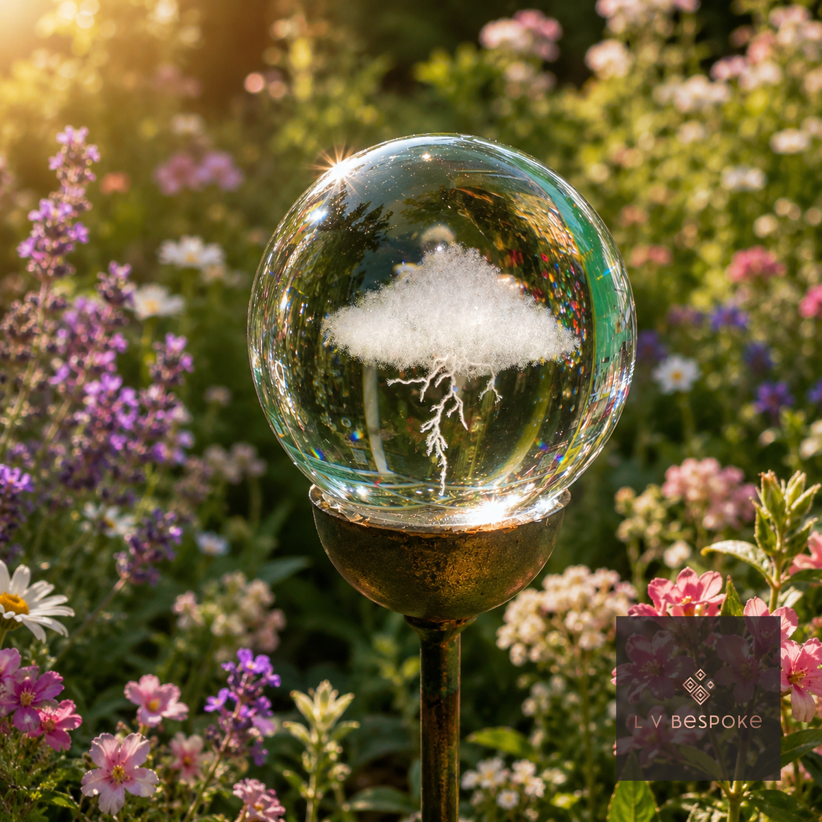 3D Crystal Orb Garden Stake Lightning Cloud - English Country Gardens