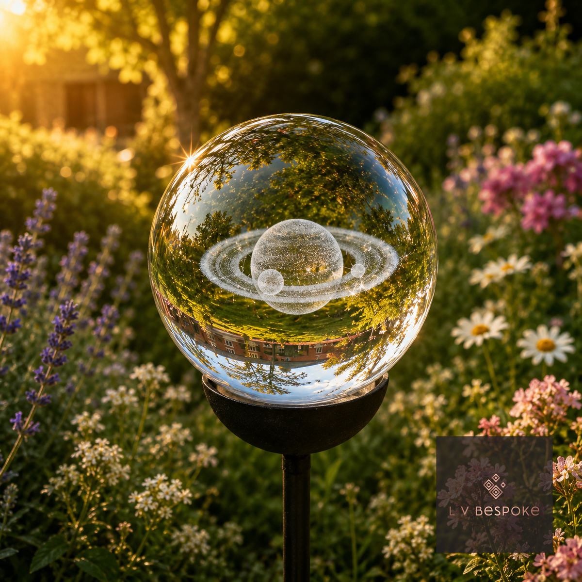 3D Crystal Orb Garden Stake Saturn - English Country Gardens