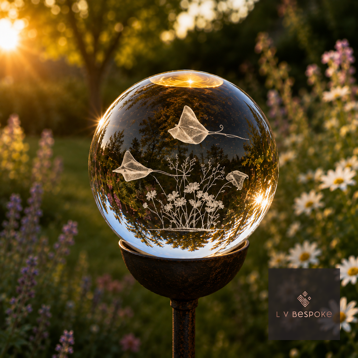 3D Crystal Orb Garden Stake Stingrays - English Country Gardens