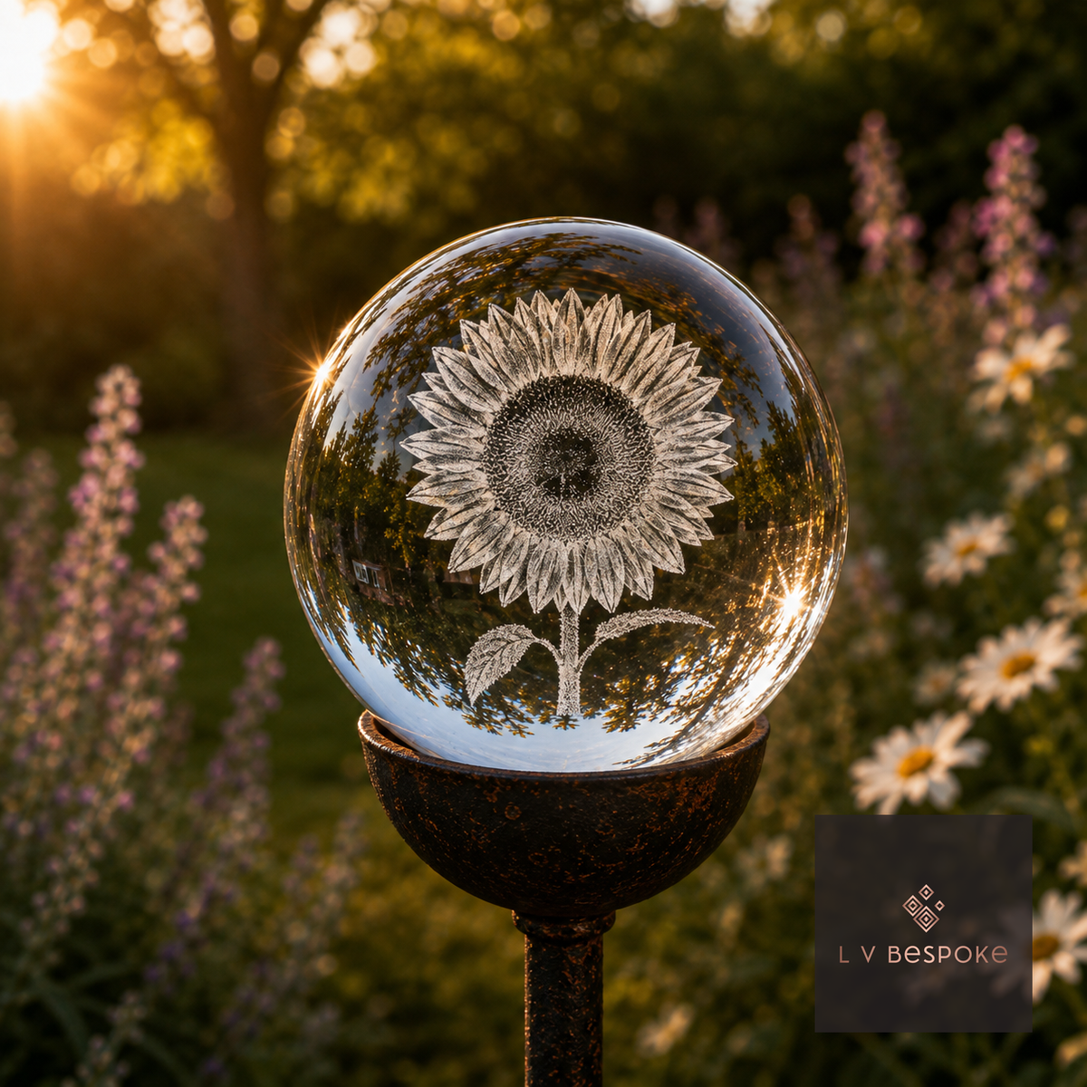 3D Crystal Orb Garden Stake Sunflower - English Country Gardens