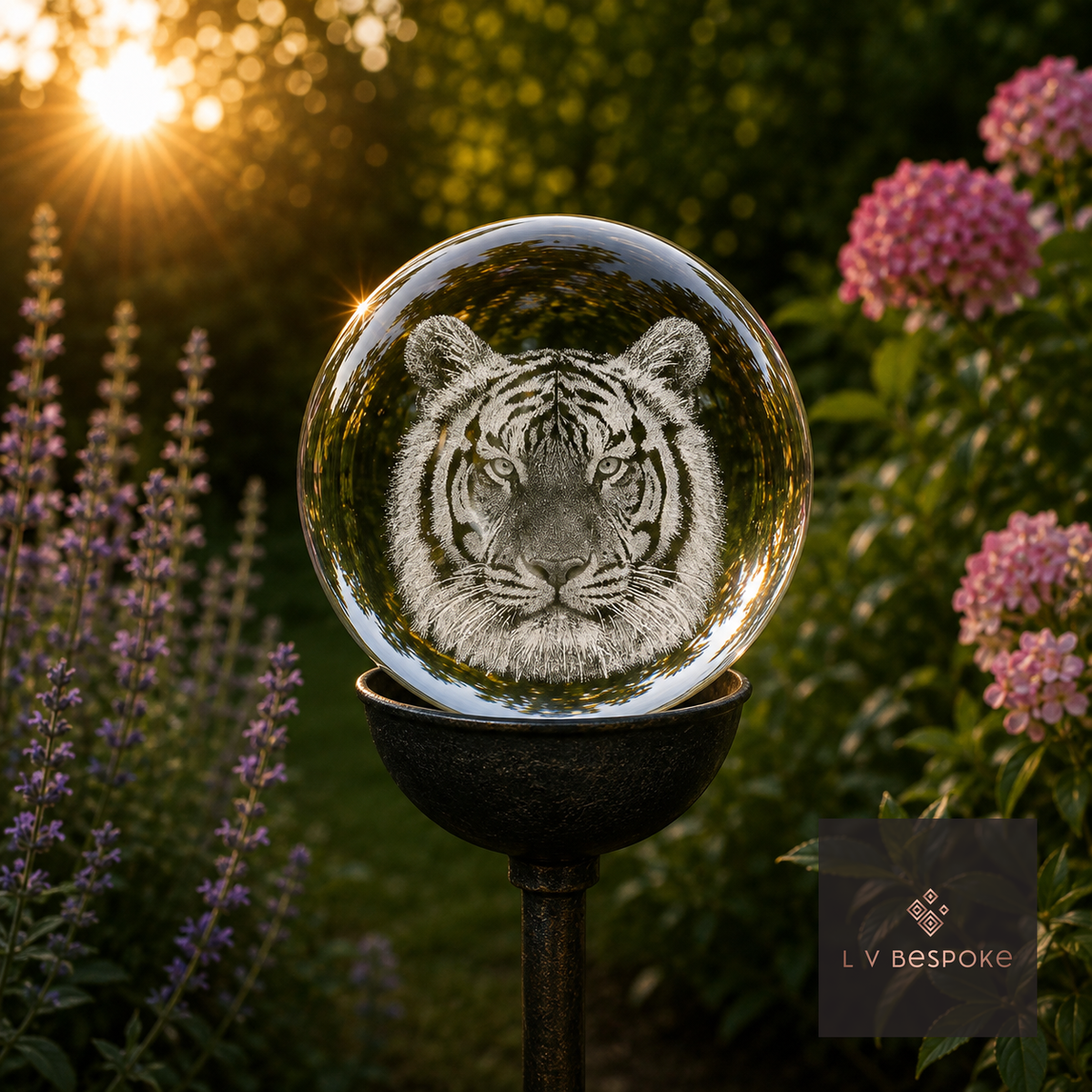 3D Crystal Orb Garden Stake Tiger - English Country Gardens