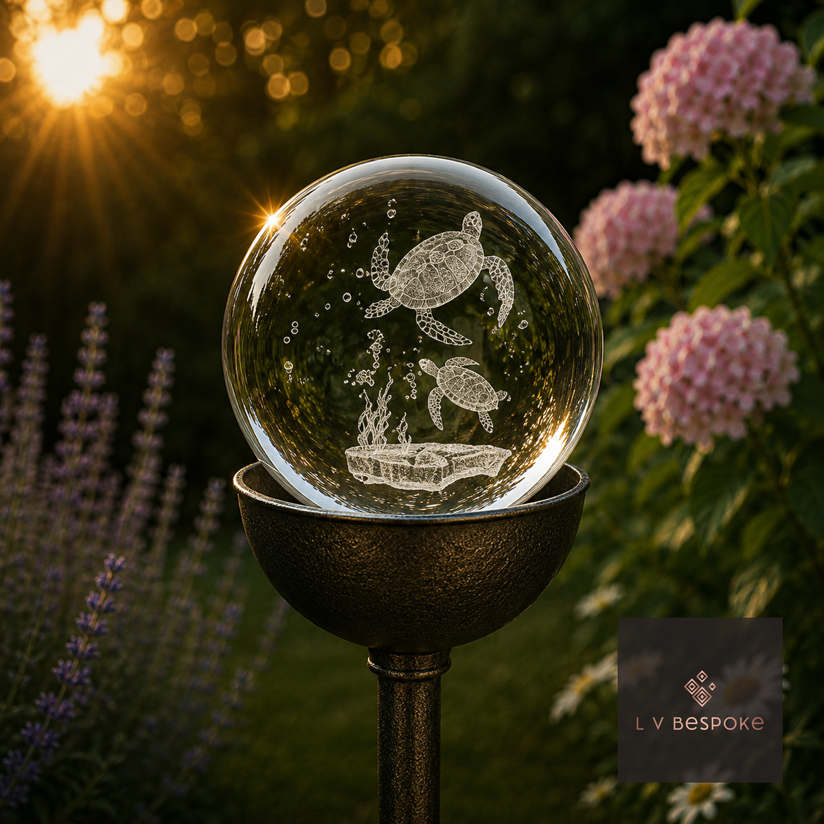 3D Crystal Orb Garden Stake Turtles - English Country Gardens