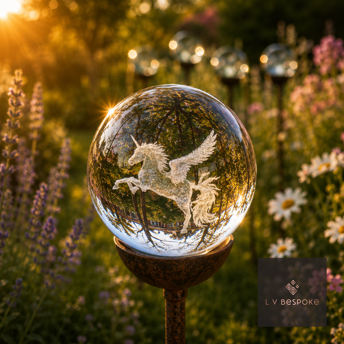 3D Crystal Orb Garden Stake Unicorn - English Country Gardens