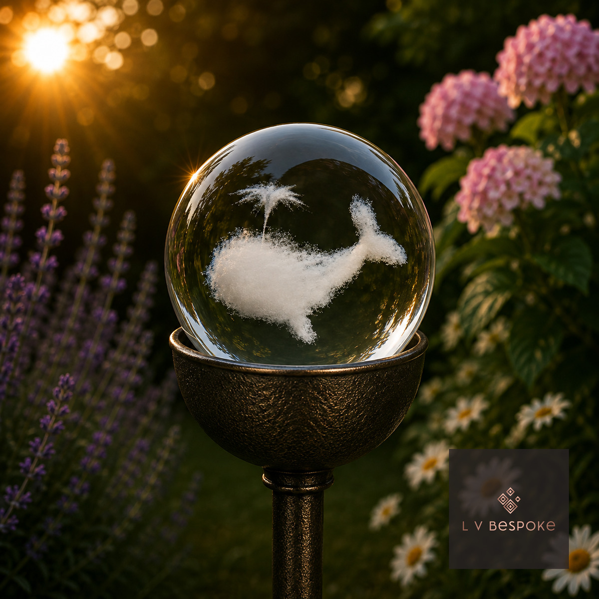 3D Crystal Orb Garden Stake Whale Cloud - English Country Gardens