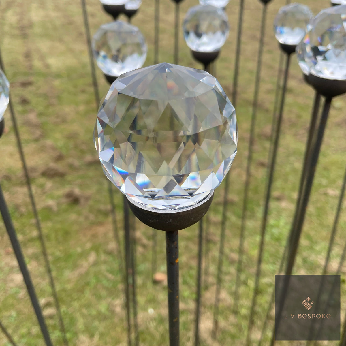 Mixed Finish Glass Orb Garden Stake - English Country Gardens