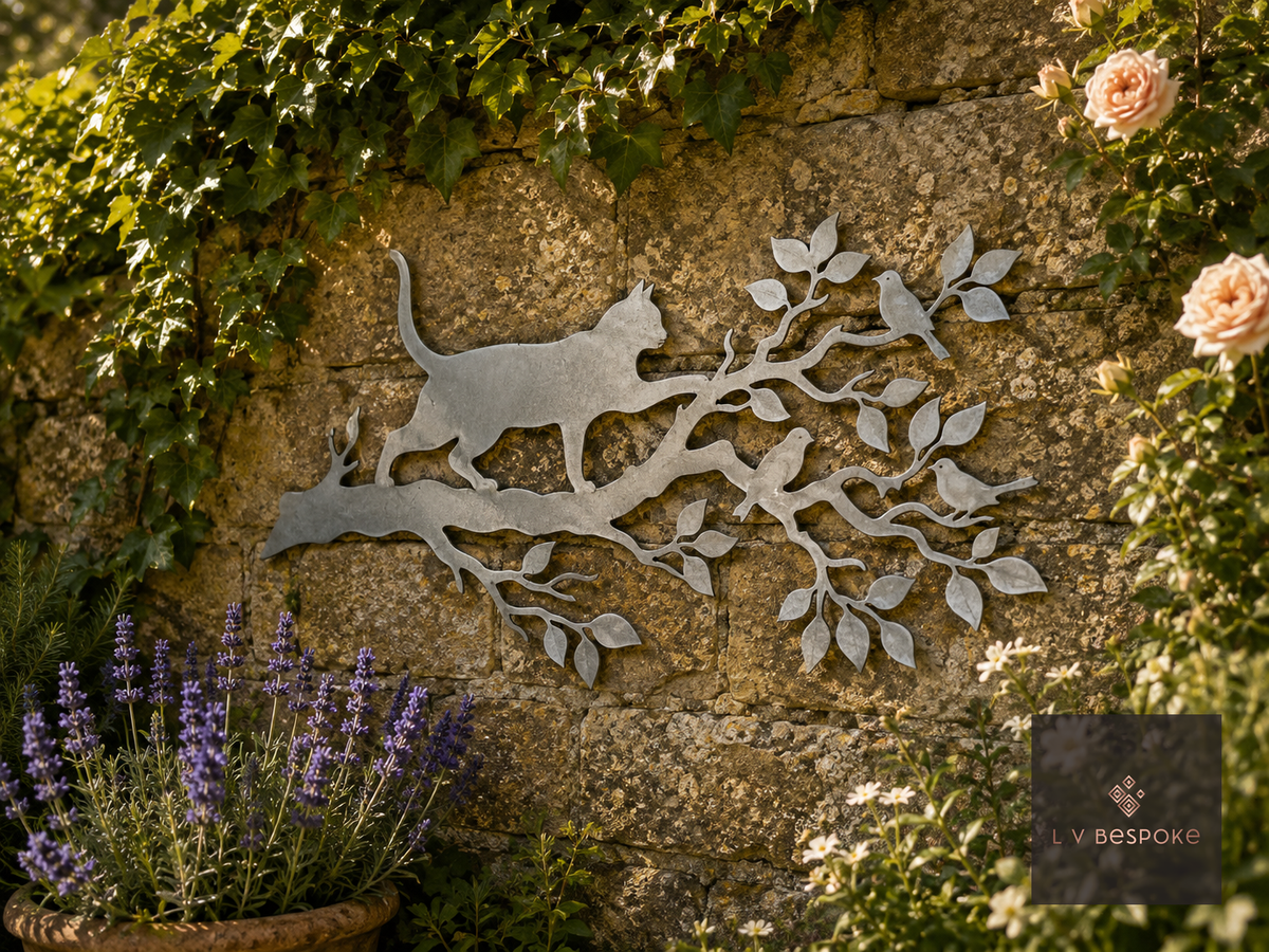 Cat and Dog Garden Wall Art Cat in Tree - English Country Gardens