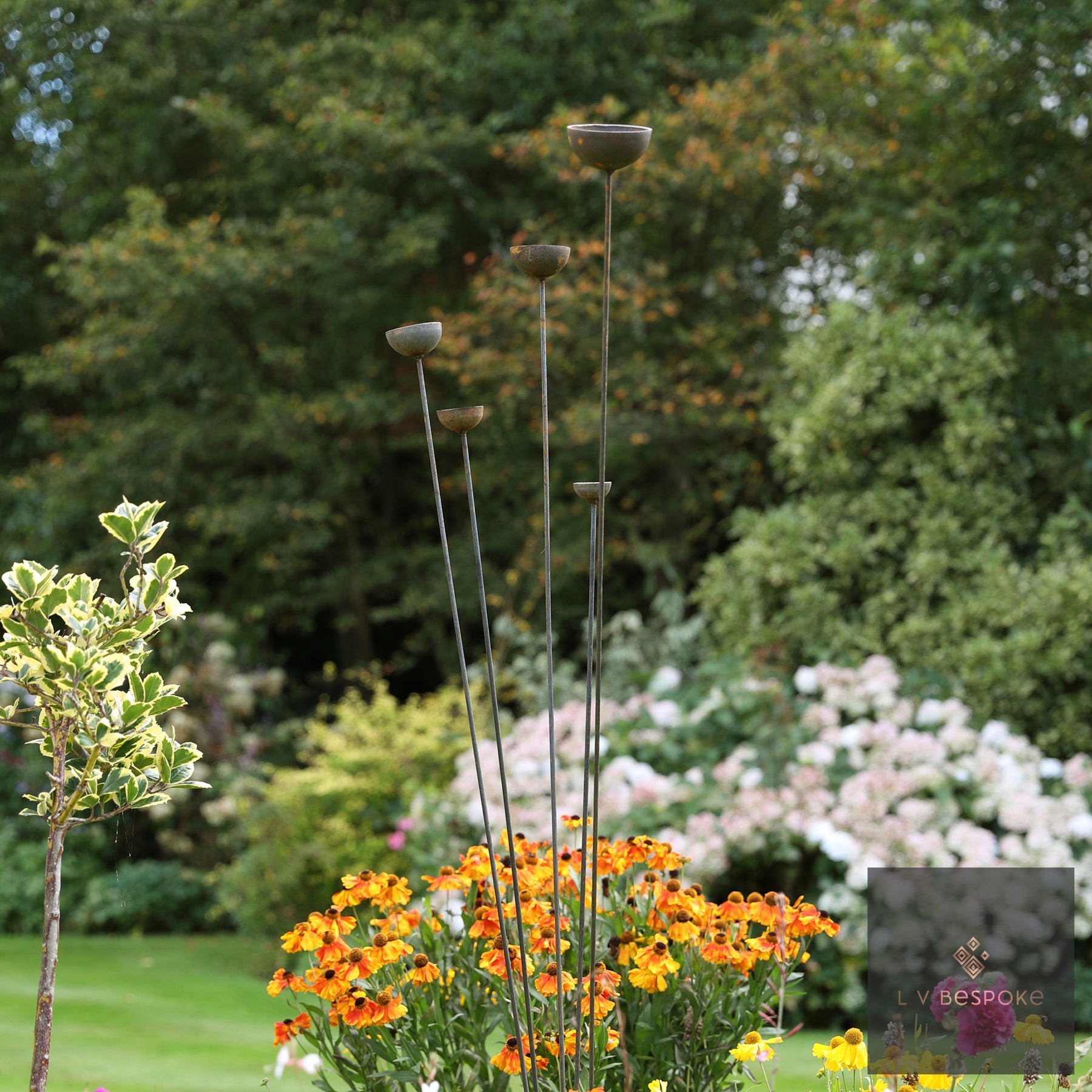 Cluster of 5 Steel Cups or Balls | Garden Feature Sculpture Cups, Large - English Country Gardens