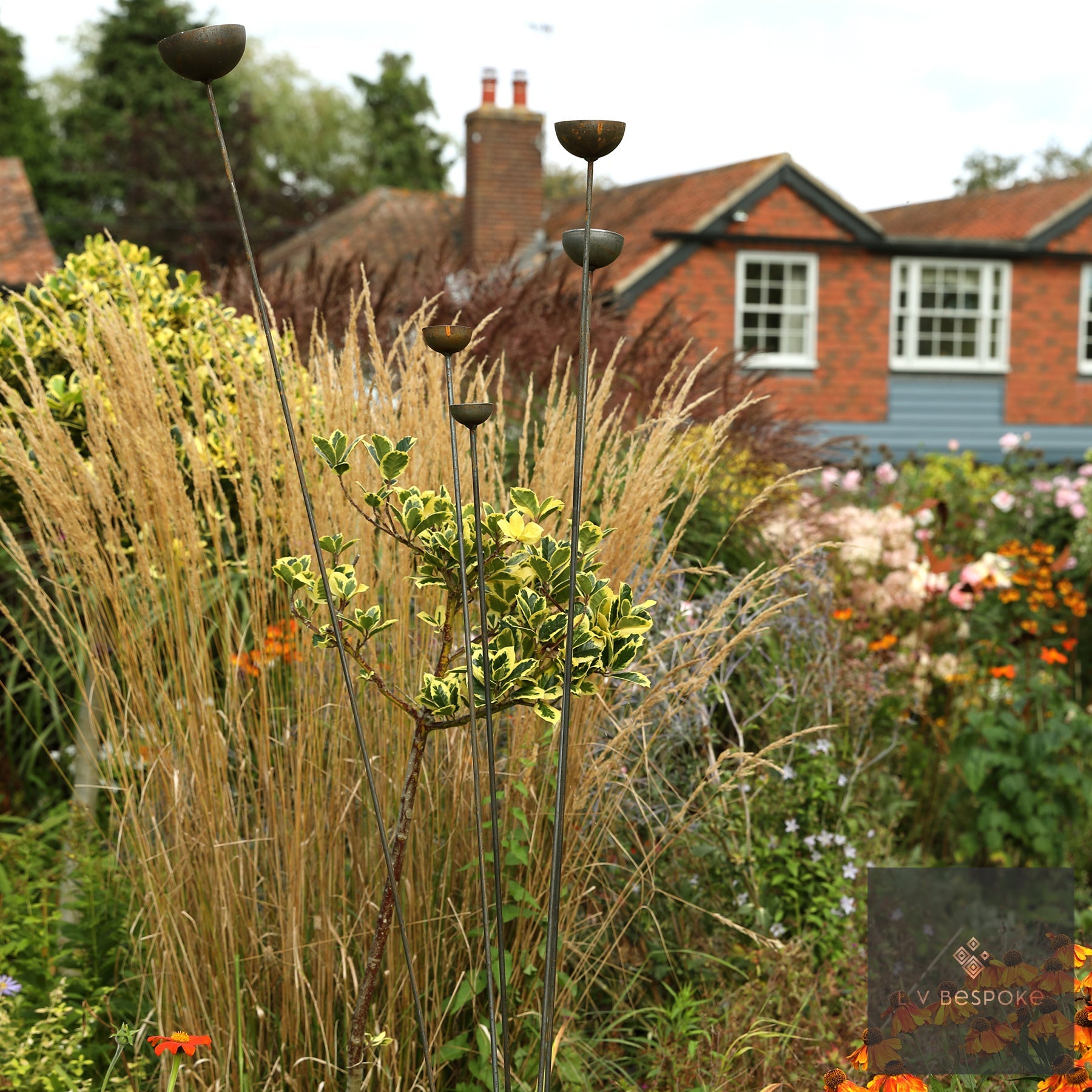 Cluster of 5 Steel Cups or Balls | Garden Feature Sculpture - English Country Gardens