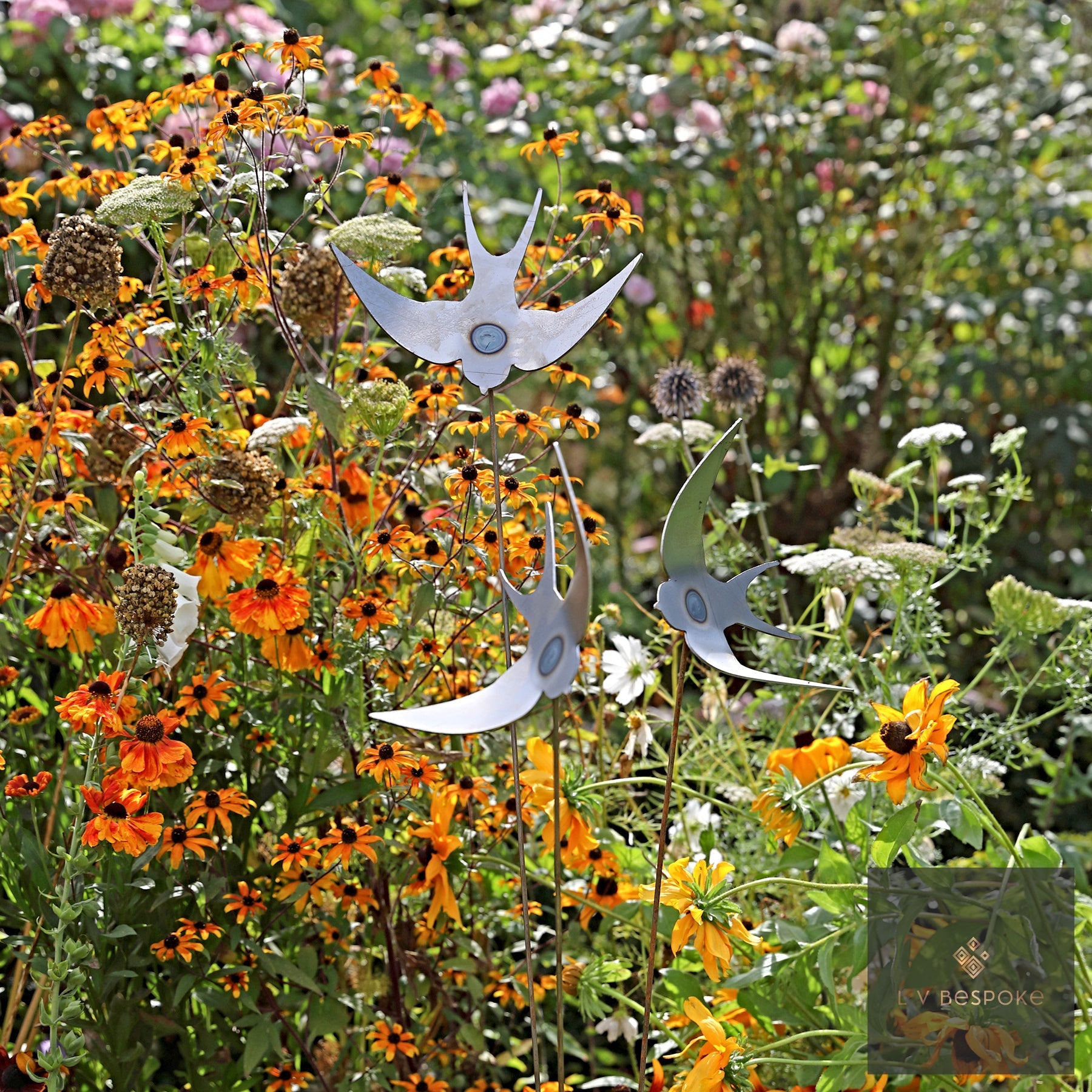 Swaying Bird & Insect Garden Stakes | Kinetic Steel Decoration Swallow - English Country Gardens