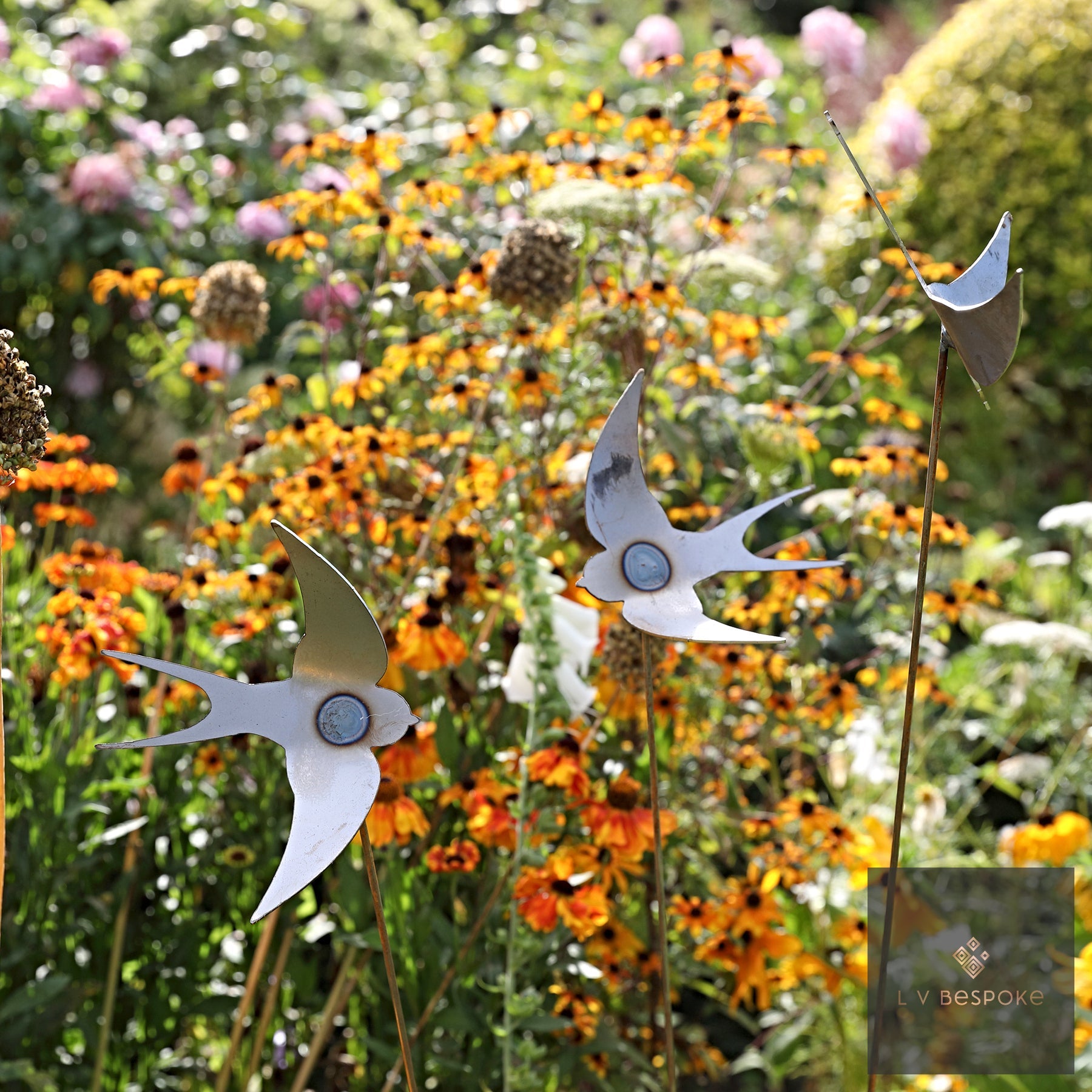 Swaying Bird & Insect Garden Stakes | Kinetic Steel Decoration - English Country Gardens