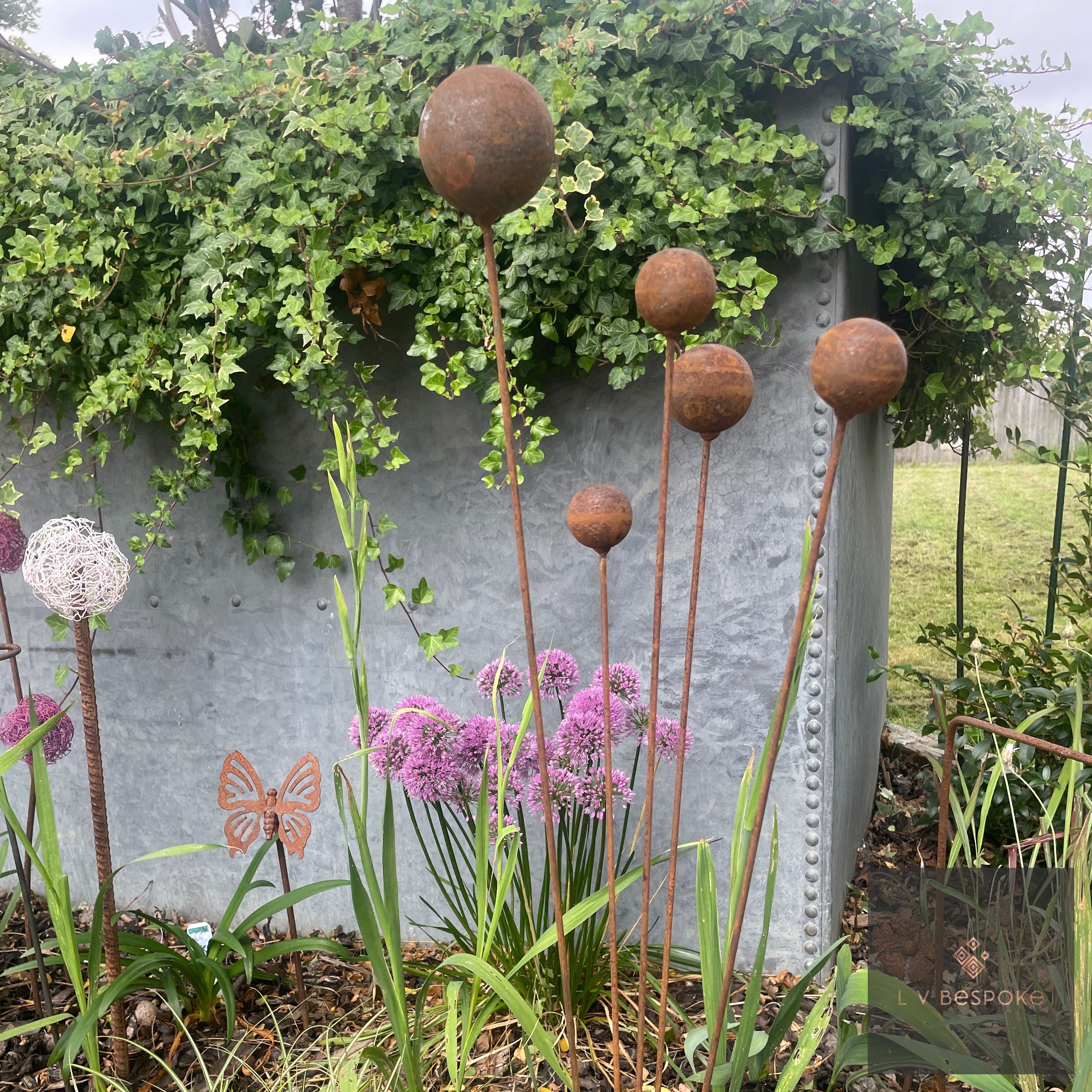 Cluster of 5 Steel Cups or Balls | Garden Feature Sculpture