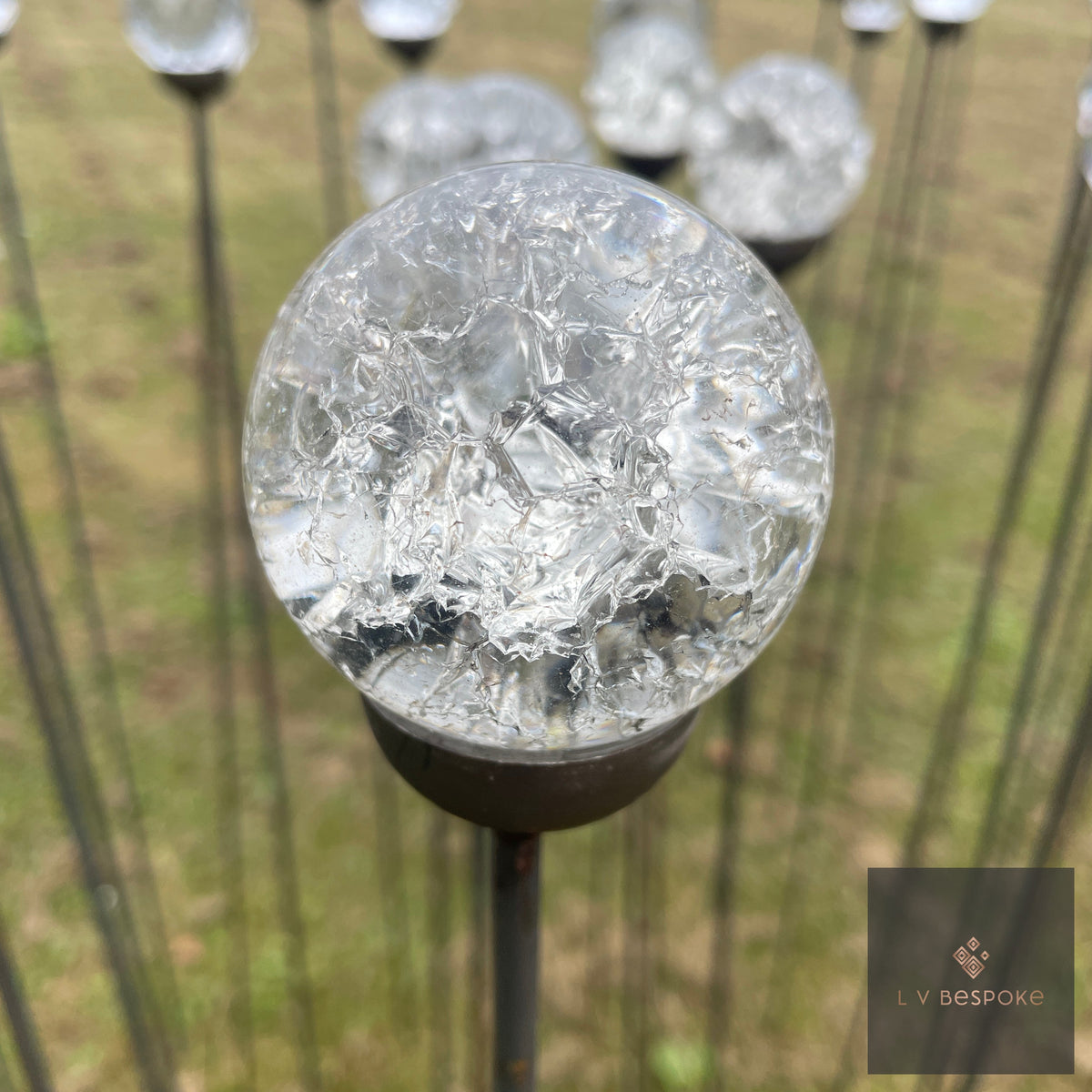 Mixed Finish Glass Orb Garden Stake - English Country Gardens
