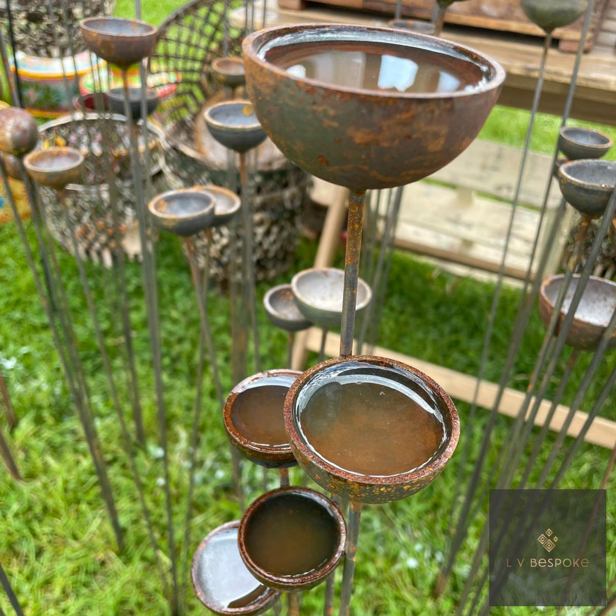 Cluster of 5 Steel Cups or Balls | Garden Feature Sculpture - English Country Gardens