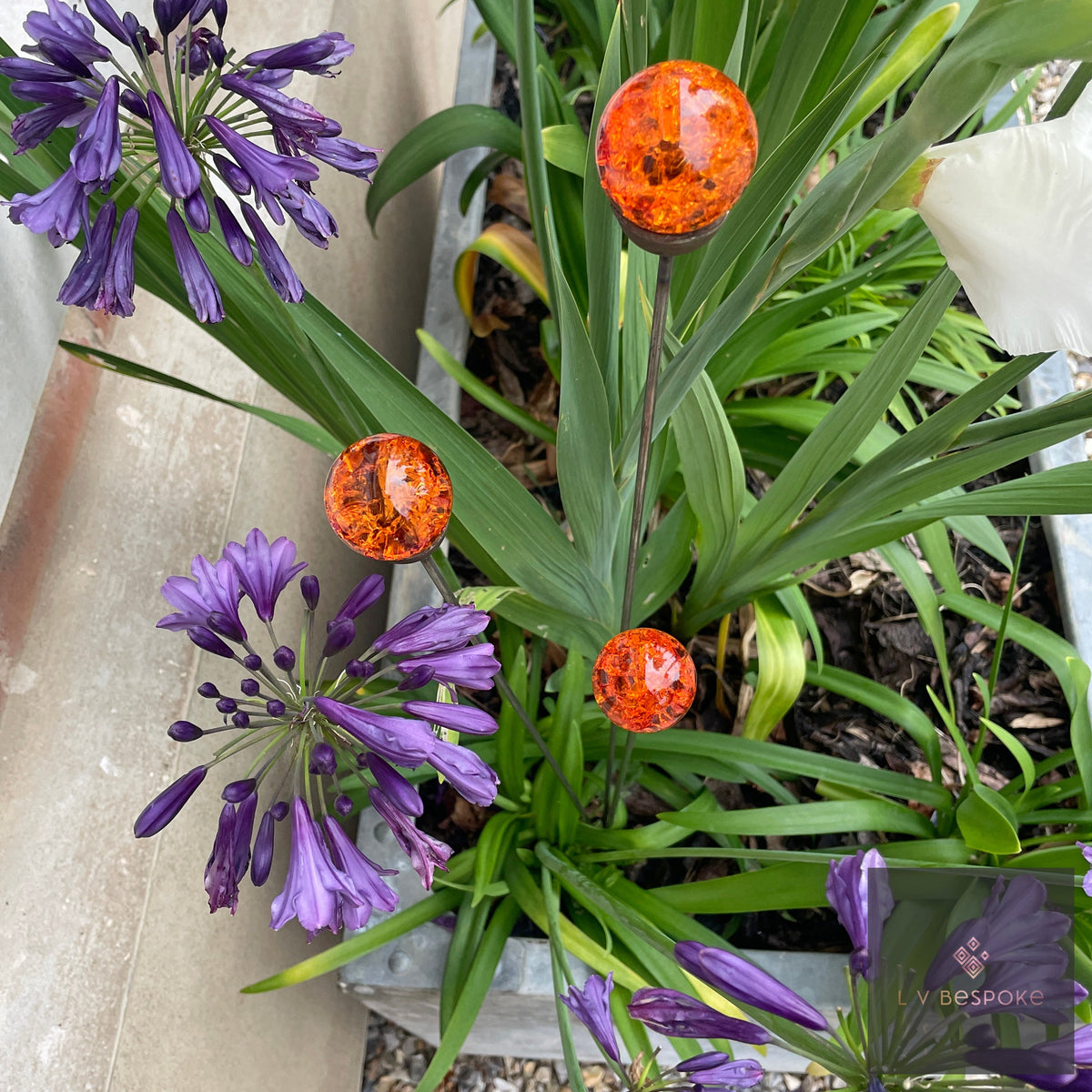 Mixed Coloured Glass Orb Cluster of 3 - English Country Gardens